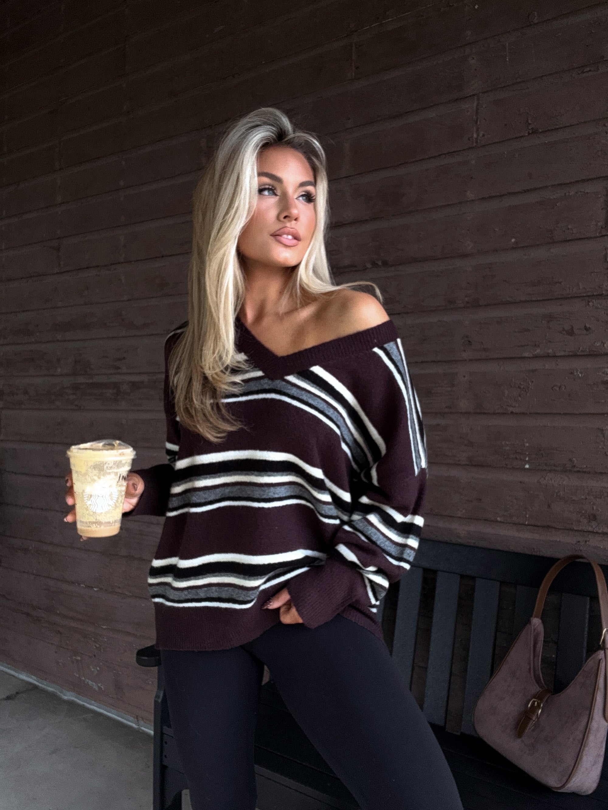 POLO STRIPED OVERSIZED SWEATER BROWN