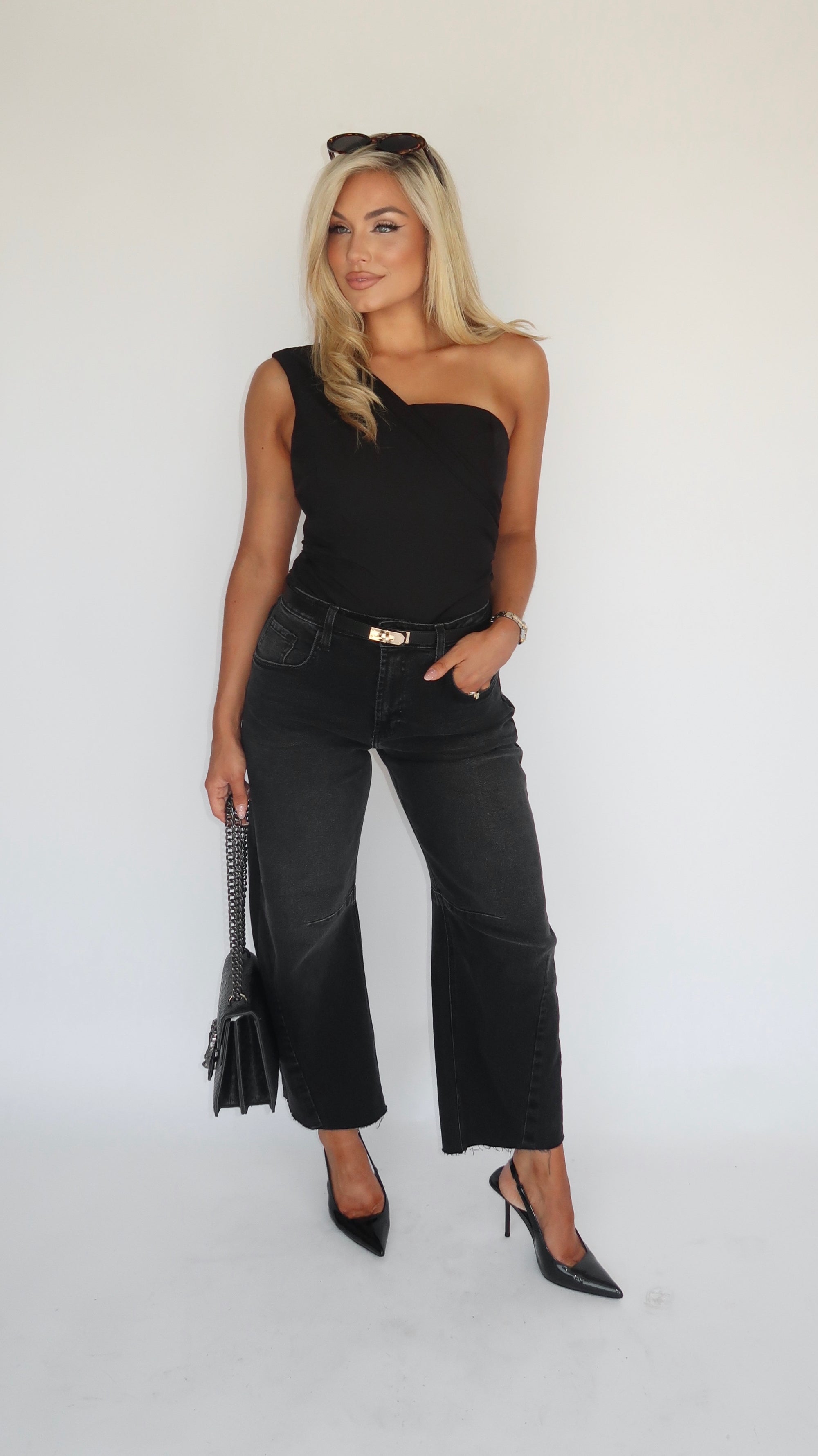 MARBELLA ONE SHOULDER BLACK TOP