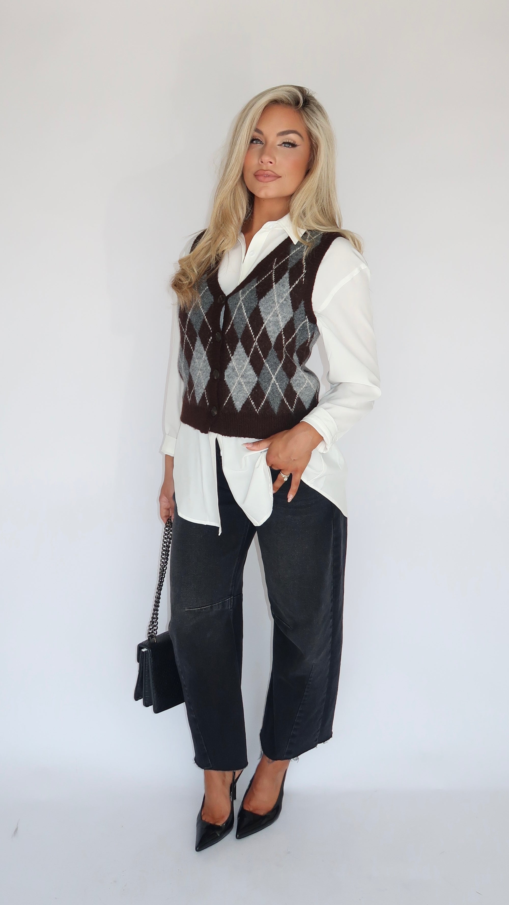 OXFORD PLAID SWEATER VEST BROWN