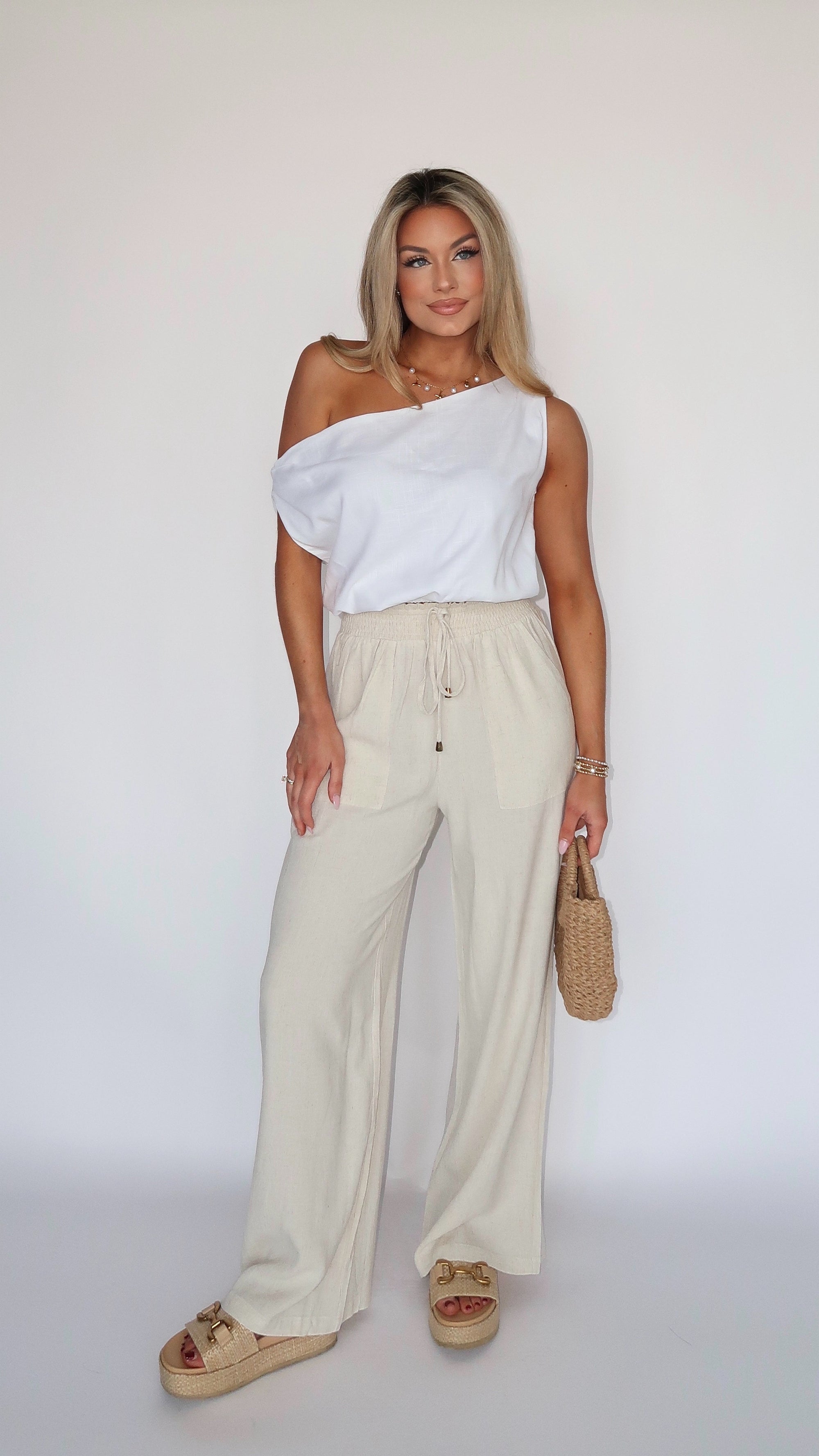 BONDI LINEN OFF THE SHOULDER TOP