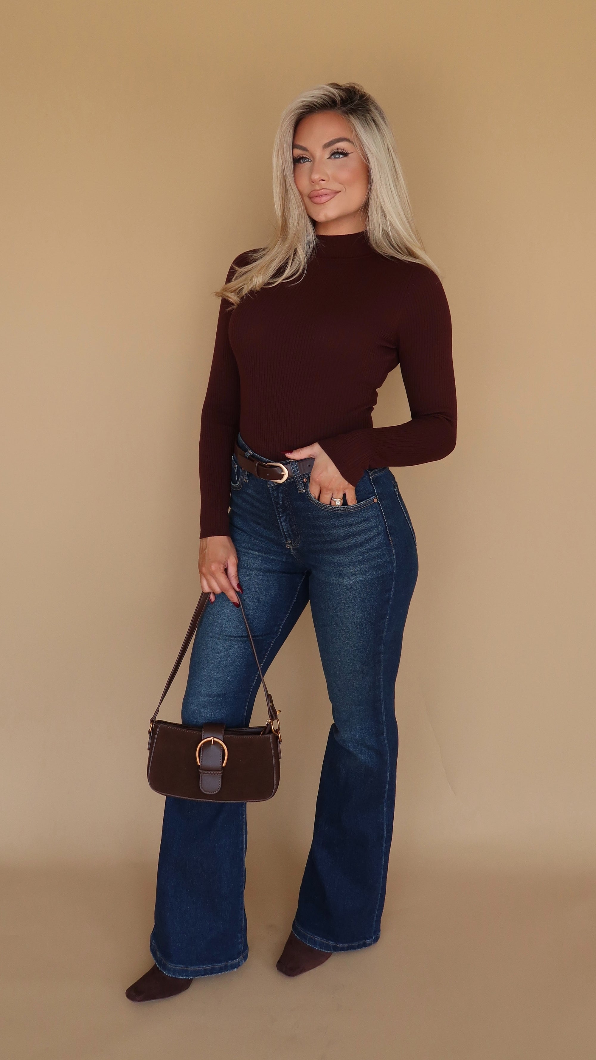 STAPLE BROWN RIBBED BODYSUIT
