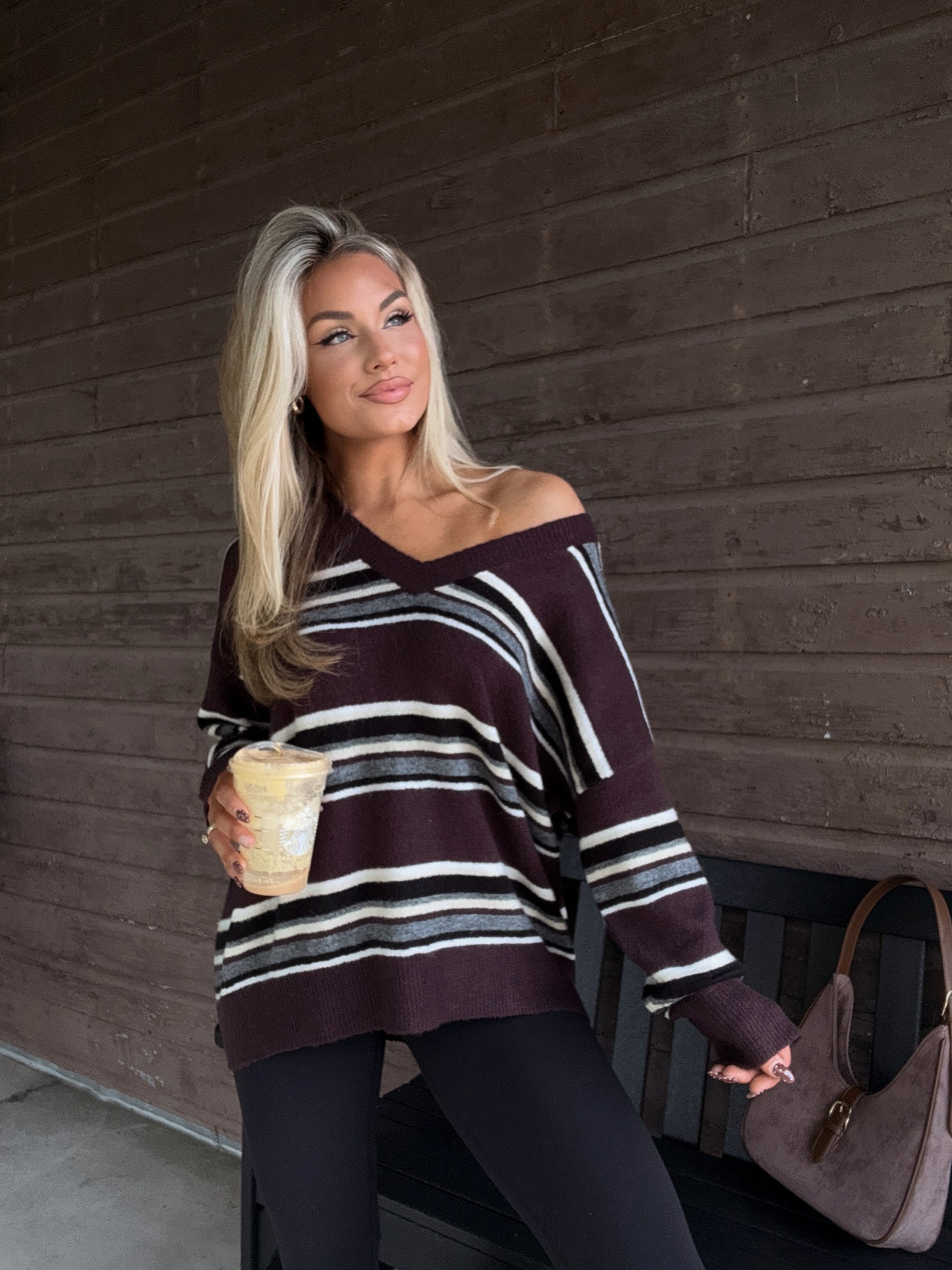 POLO STRIPED OVERSIZED SWEATER BROWN