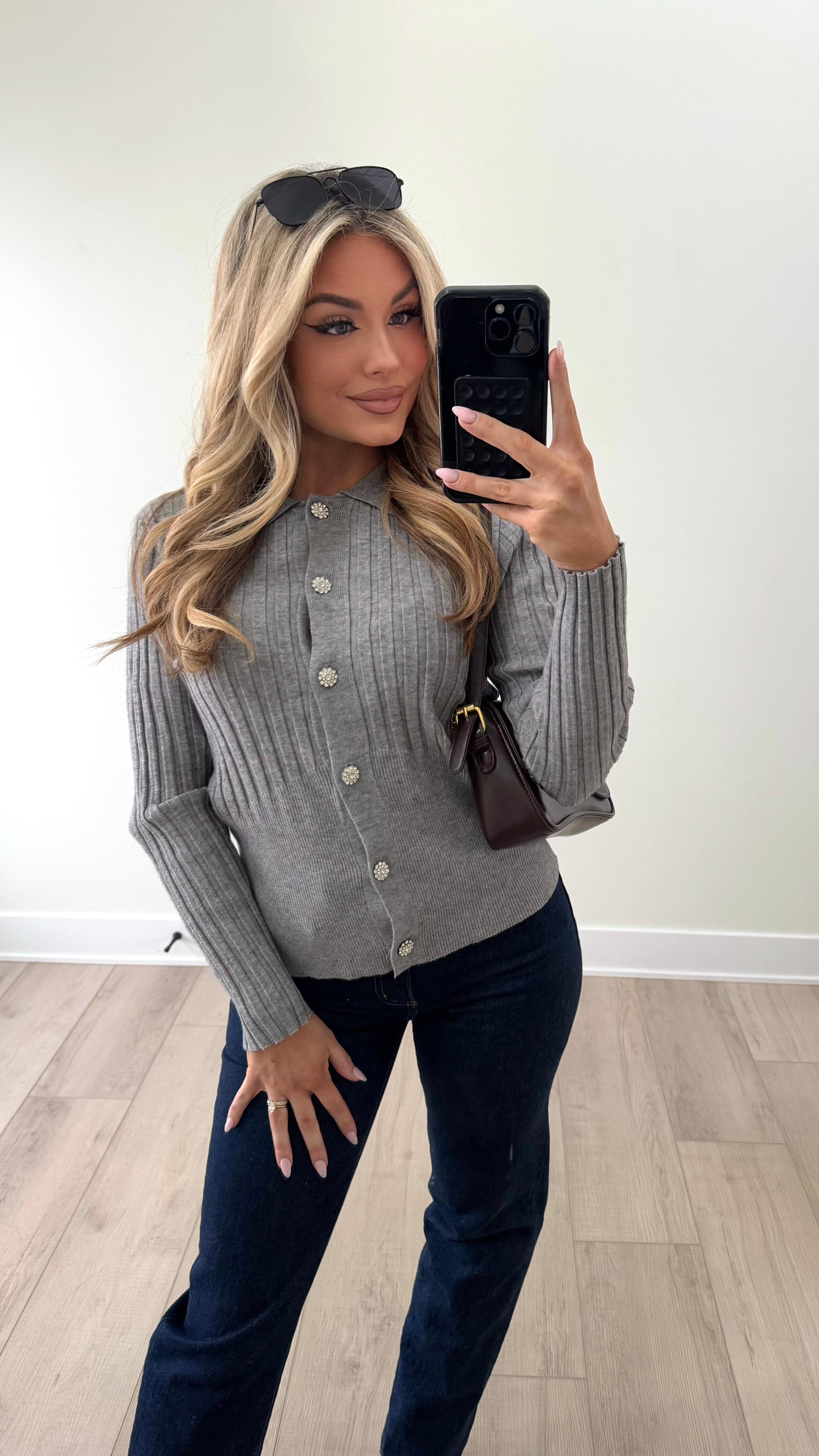 VANESSA EMBELLISHED BUTTON UP CARDIGAN