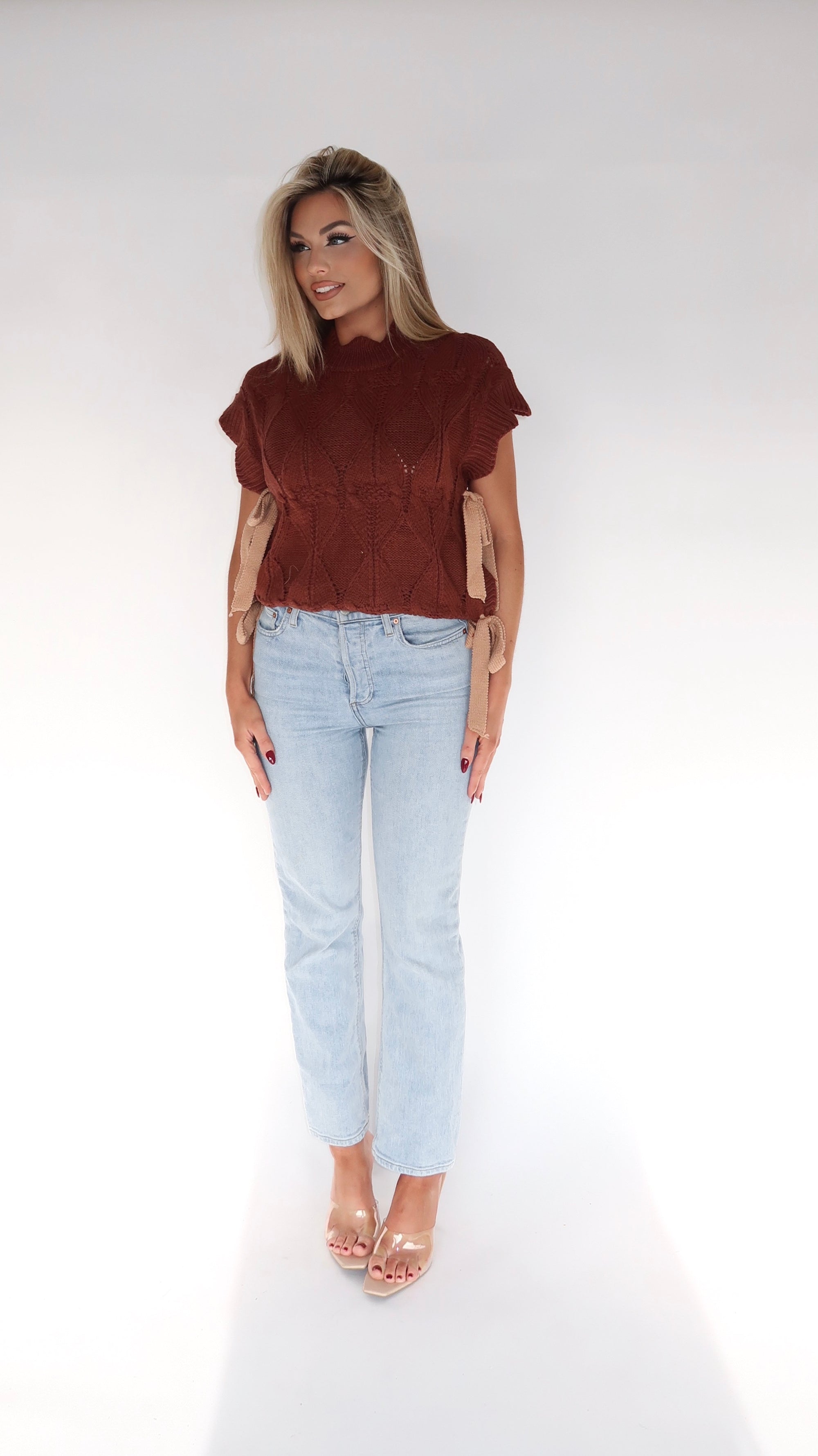 CRANBERRY BLISS BOW SWEATER VEST BROWN