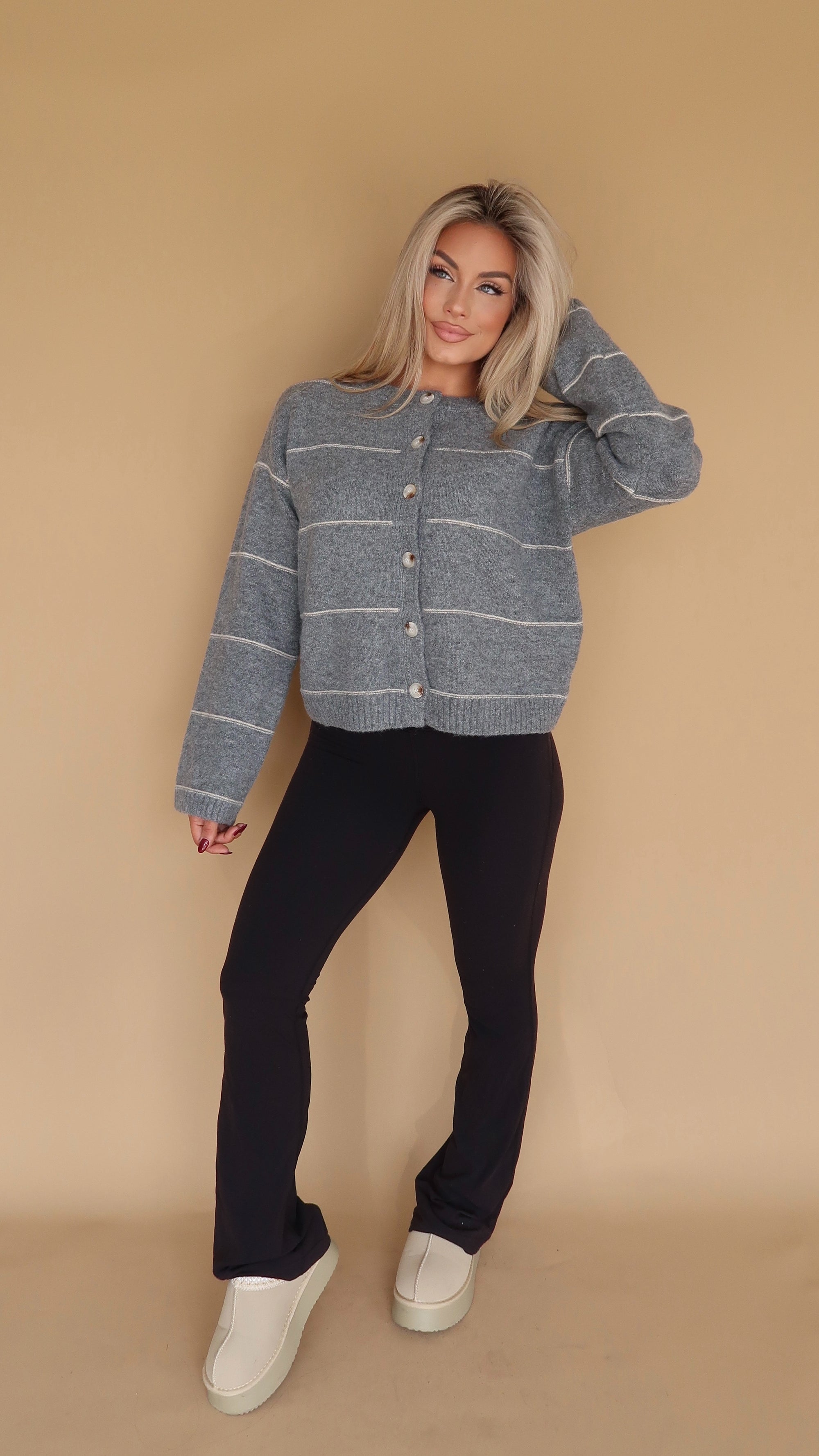 HENLEY STRIPED GREY CARDIGAN