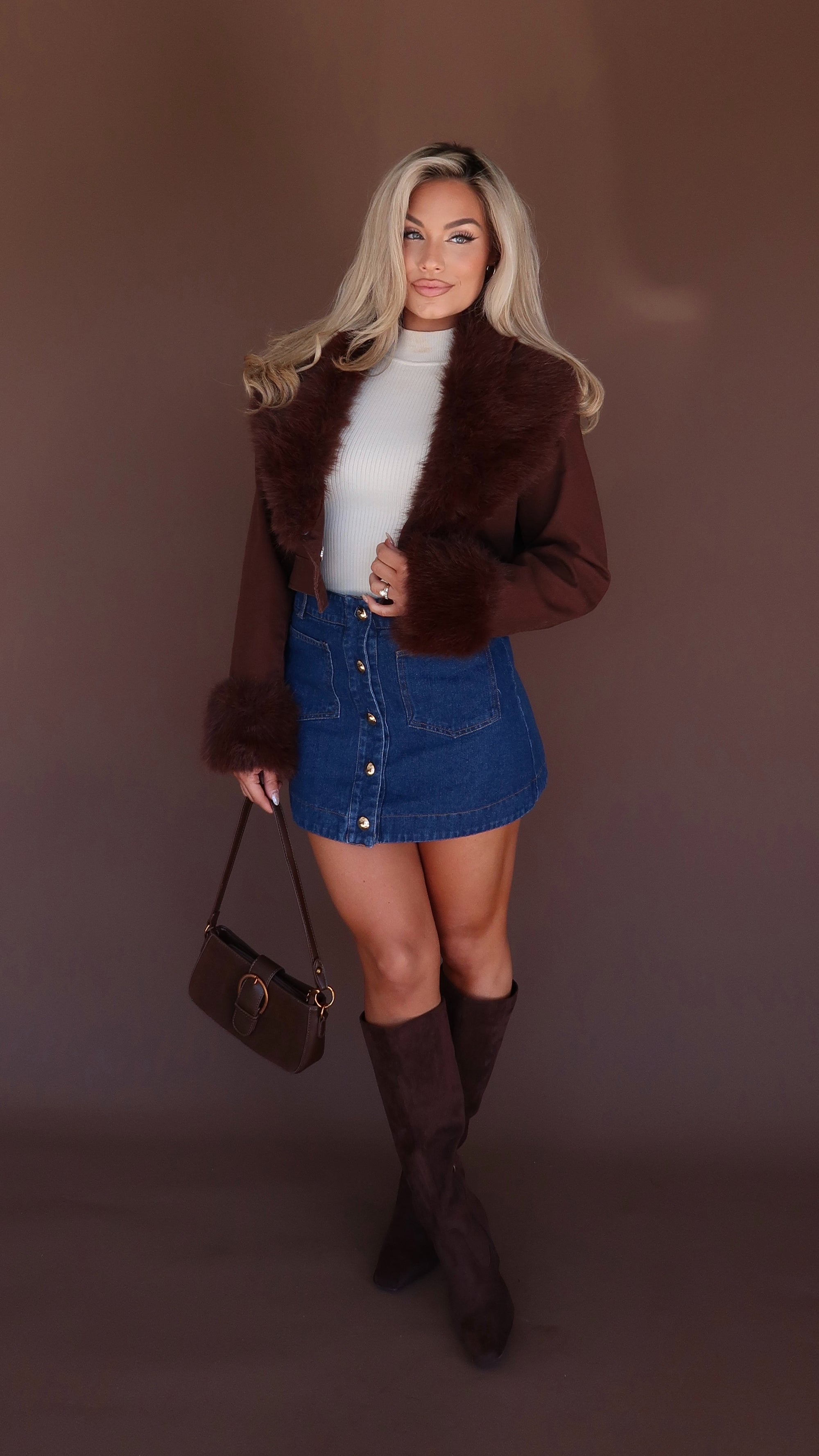 TOASTED MAPLE REMOVABLE FUR TRIM JACKET