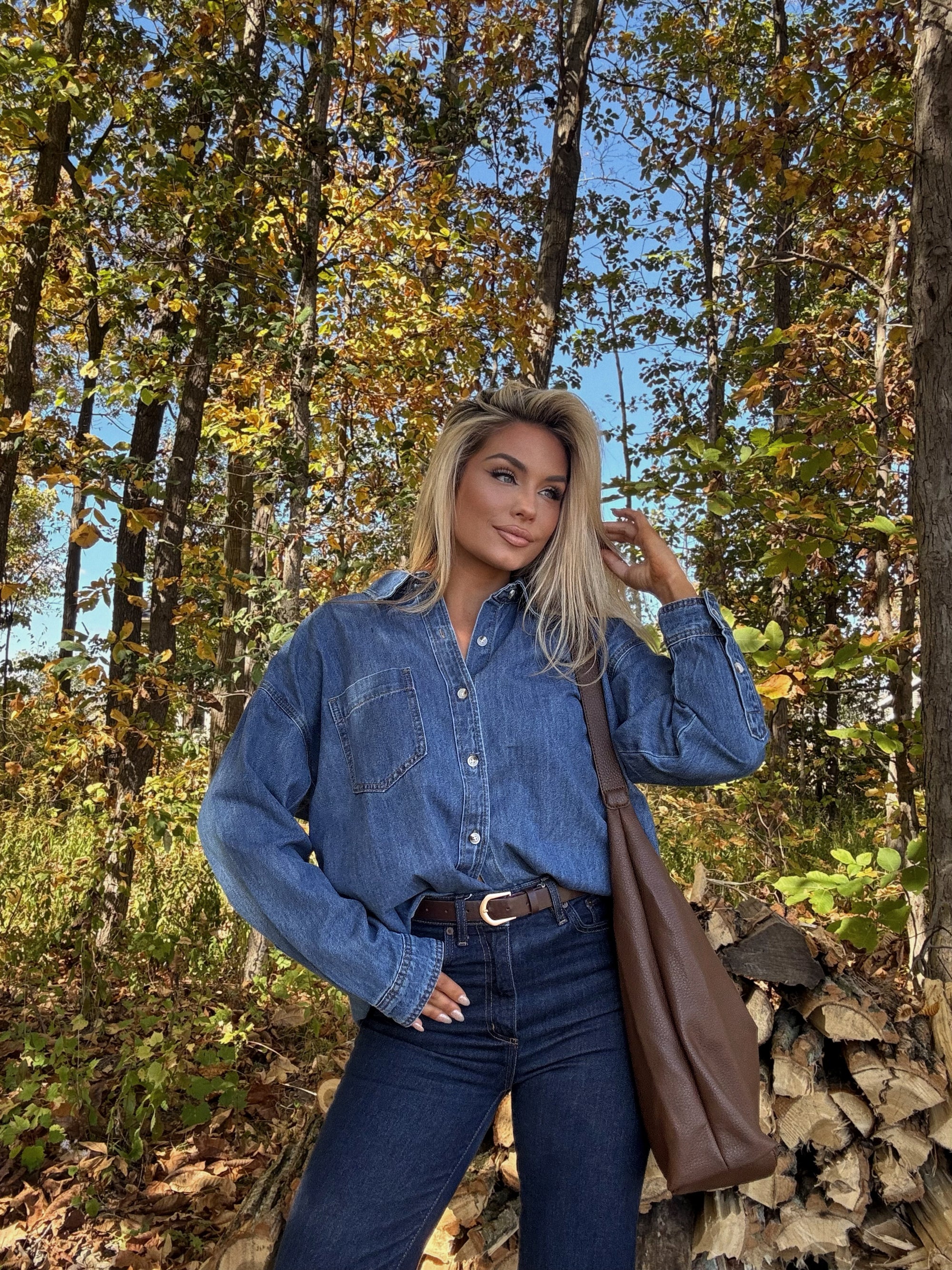 CORE OVERSIZED DENIM BUTTON DOWN DARK WASH