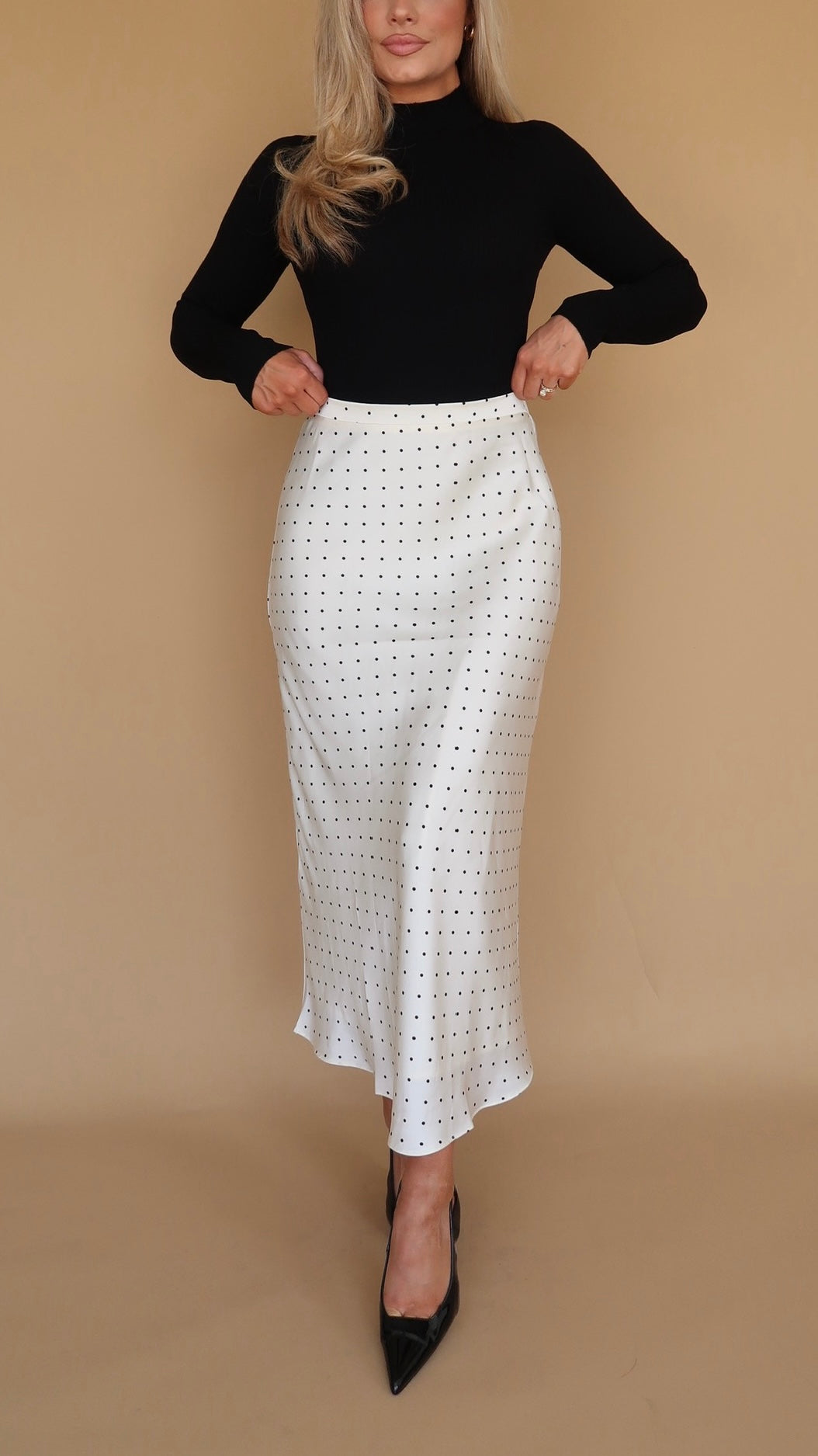 ELANOR HIGH WAISTED POLKA DOT MAXI SKIRT