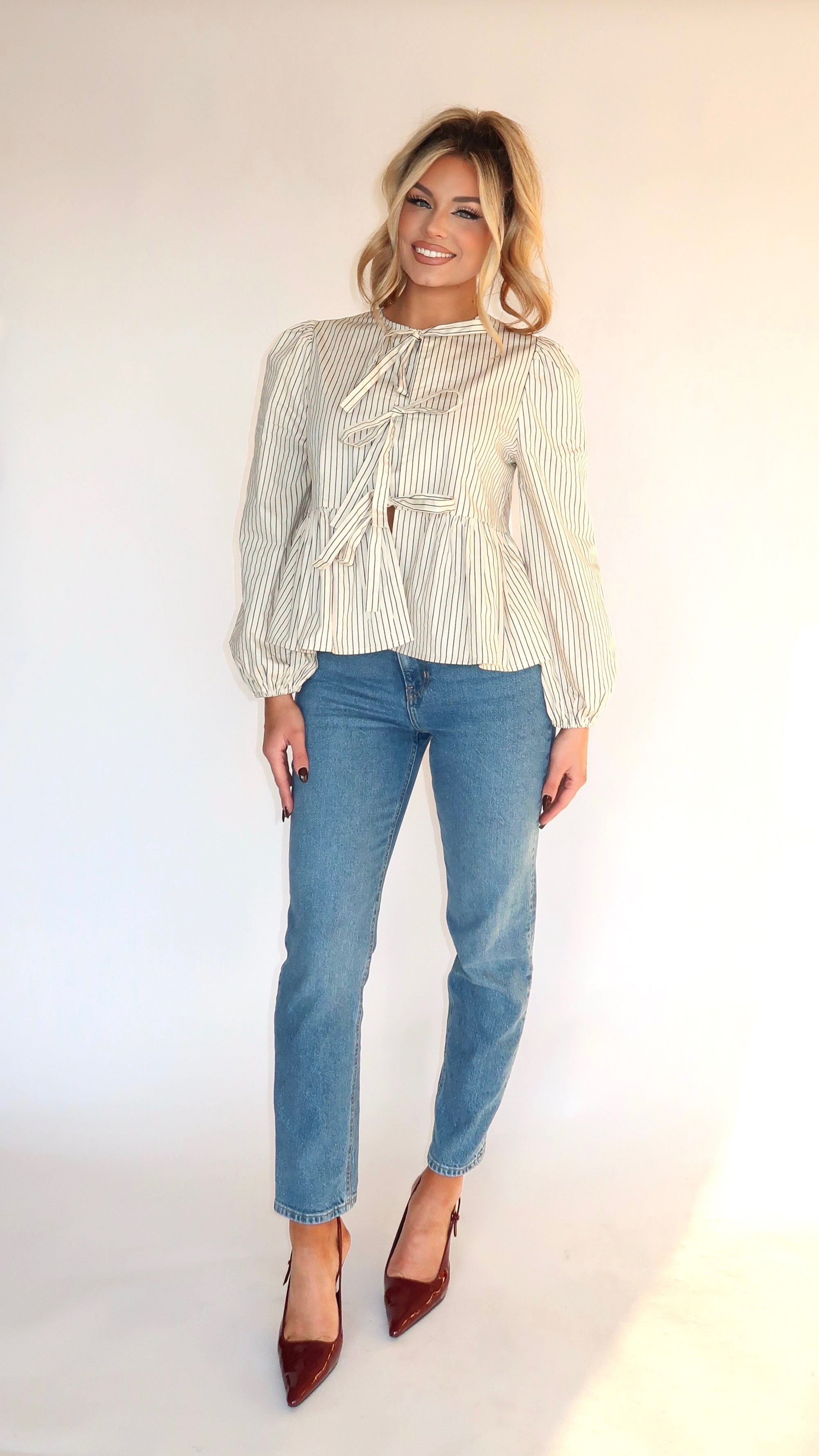 AUGUST STRIPED BOW TIE TOP