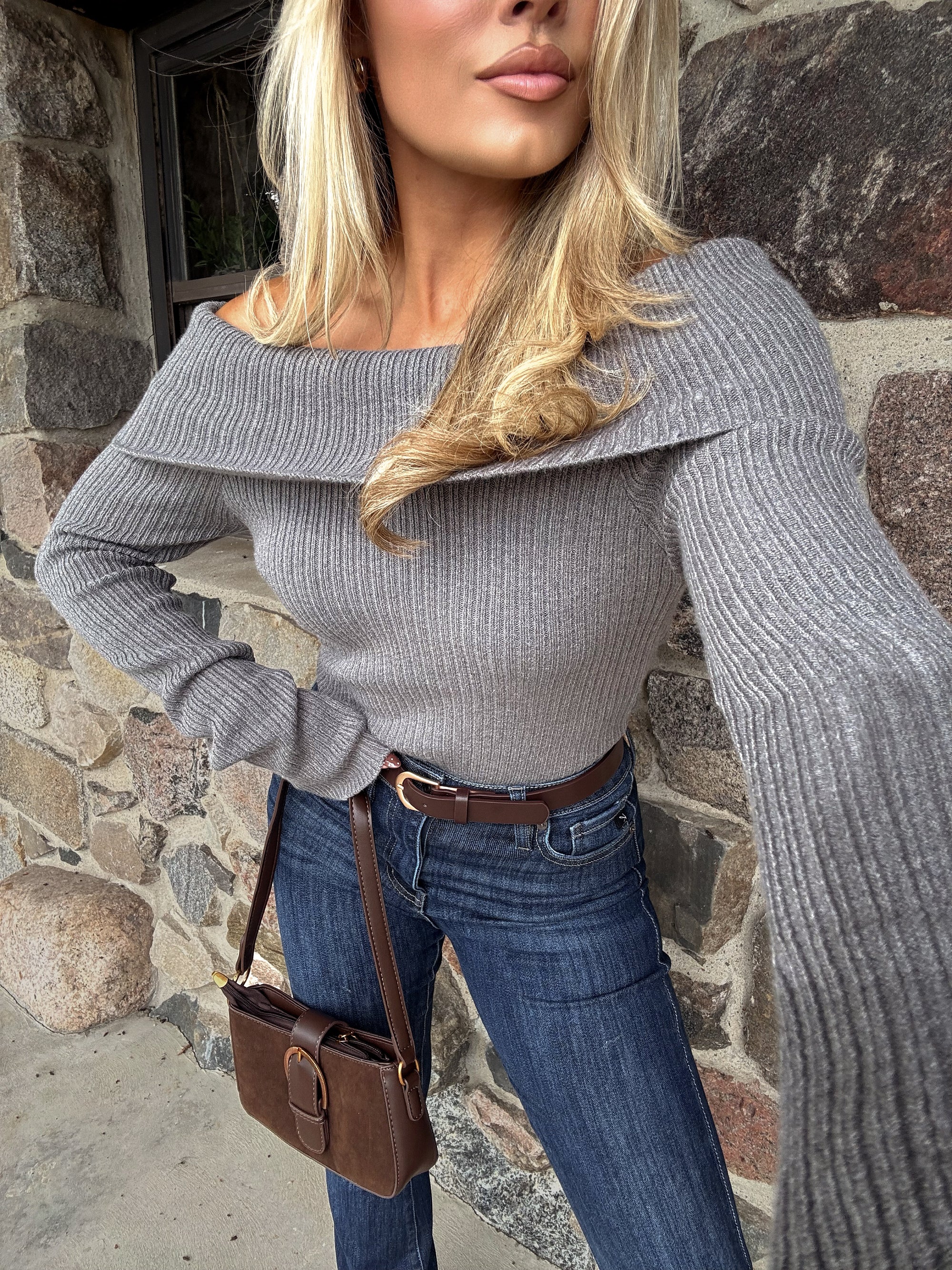 SEPTEMBER OFF THE SHOULDER SWEATER CHARCOAL