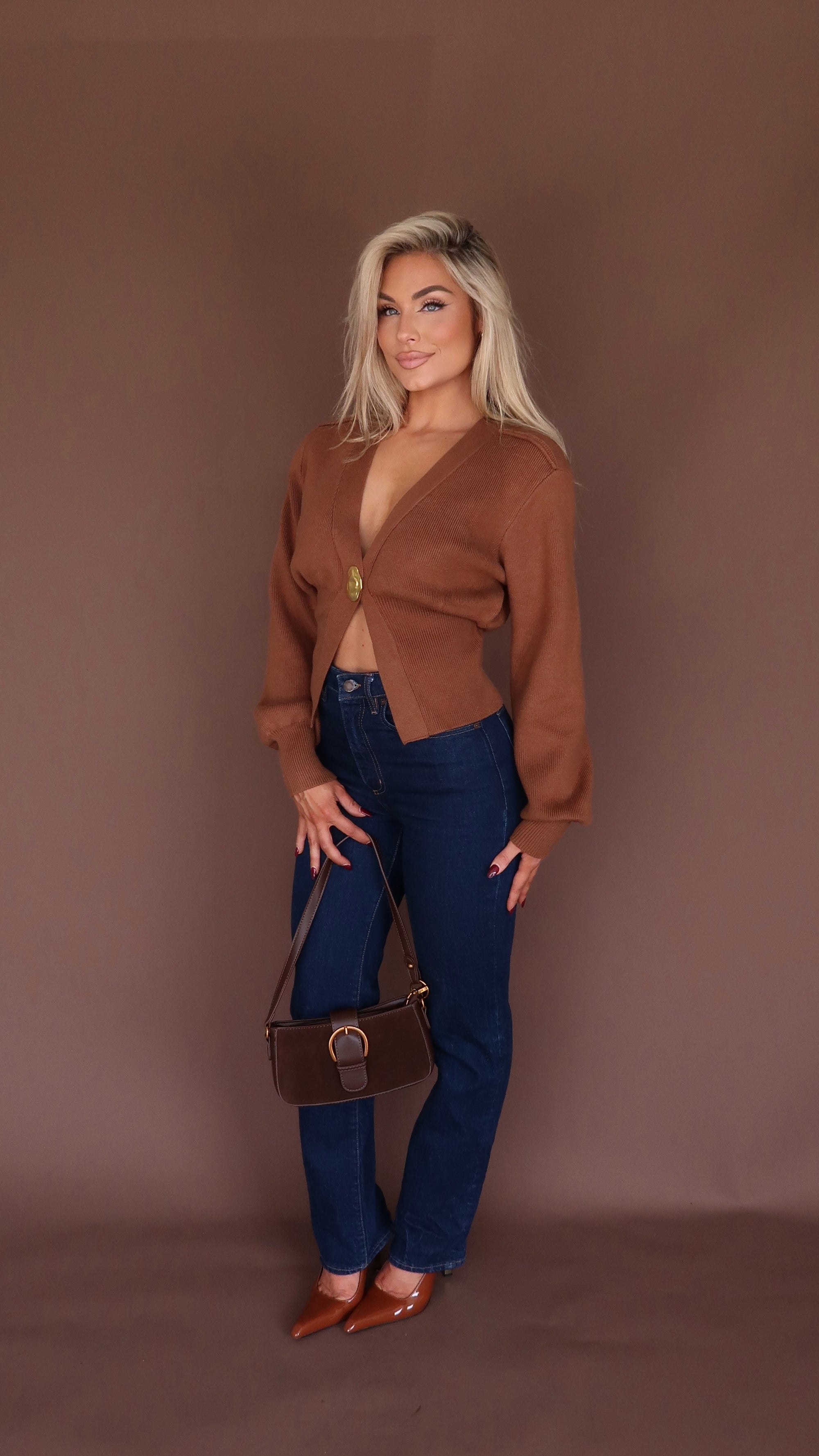 MACCHIATO GOLD BUTTON CARDIGAN COGNAC