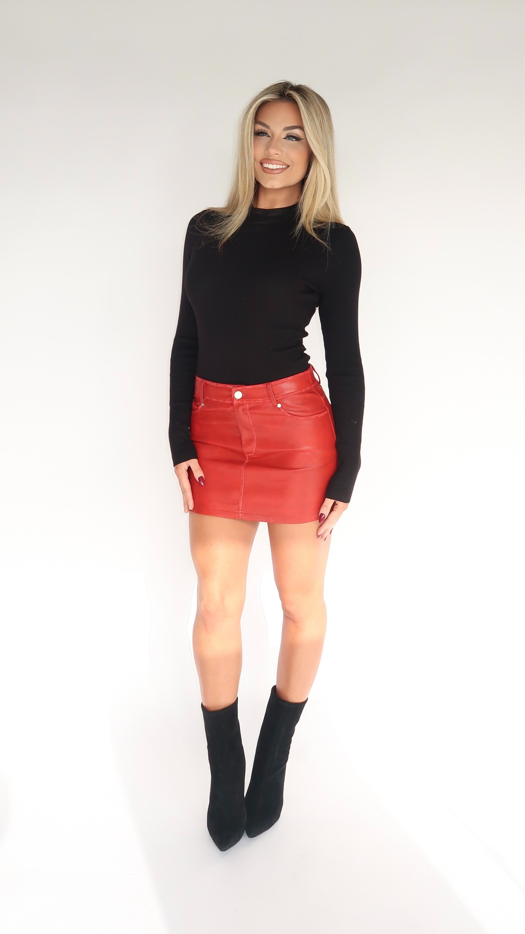 POPPY FAUX LEATHER RED MINI SKIRT