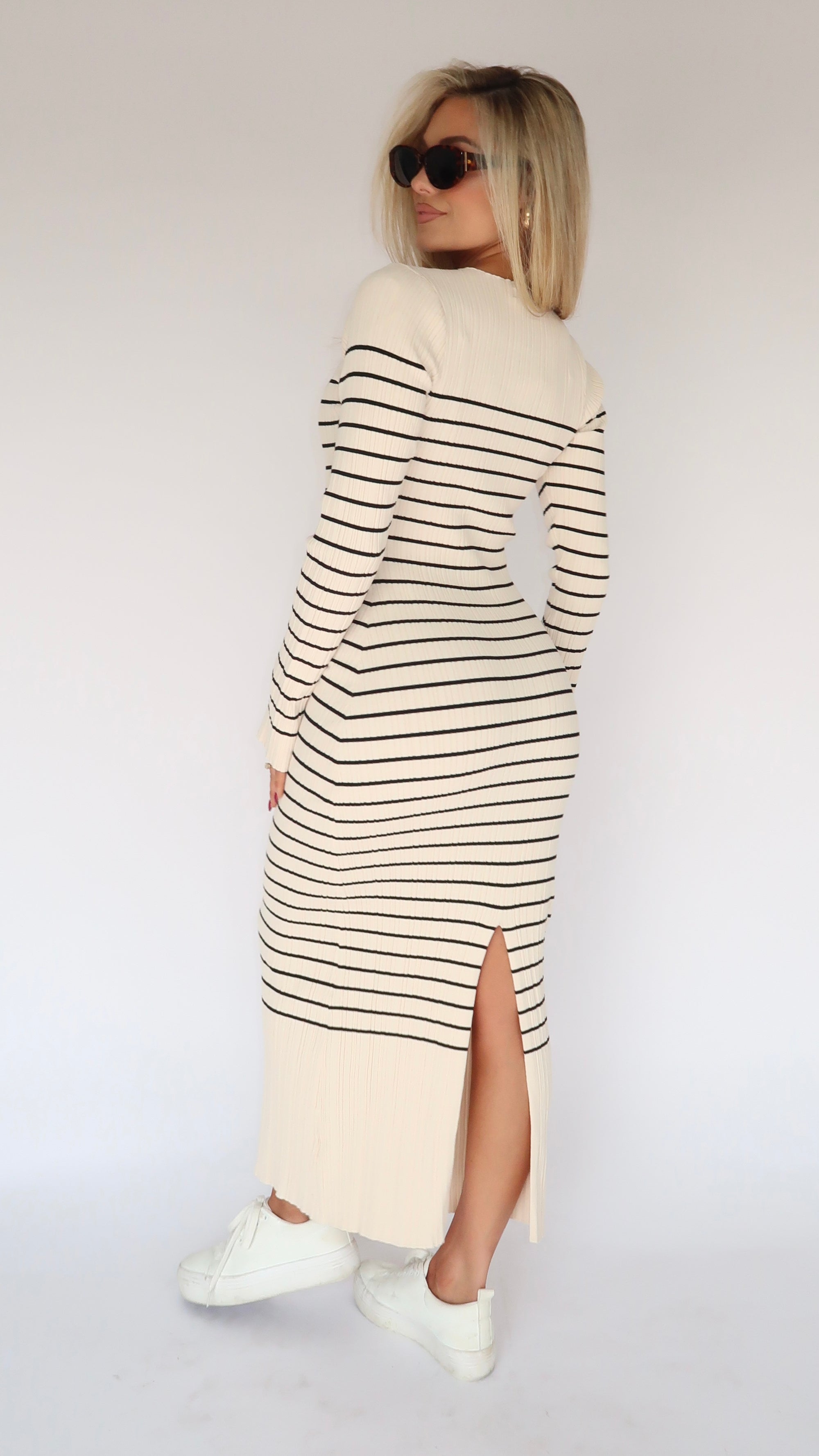 SOFIA RIBBED STRIPED MAXI DRESS