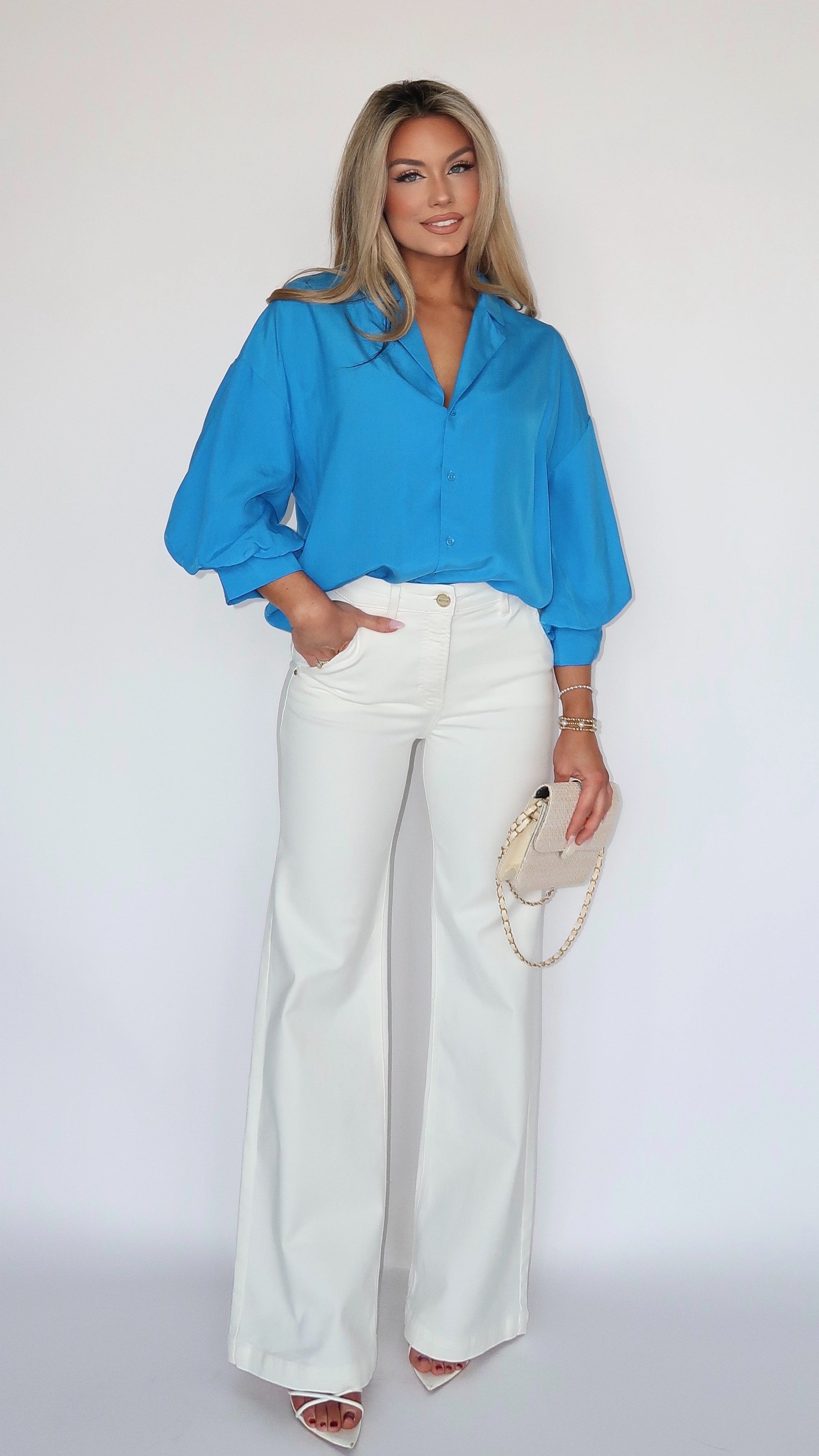 AQUA BLOUSON SLEEVE COLLARD BLOUSE