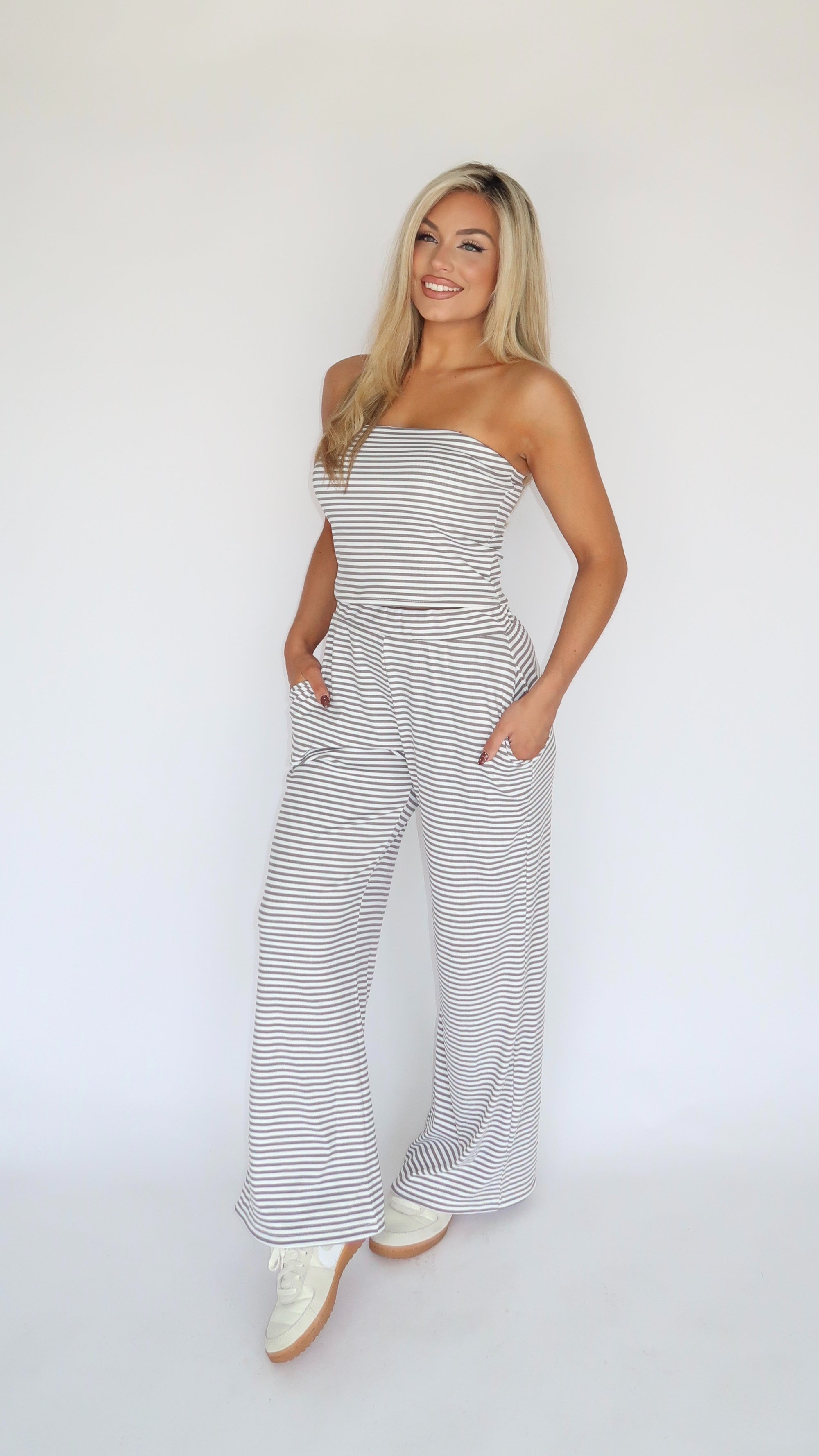 COTTAGE STRIPED TUBE TOP GREY
