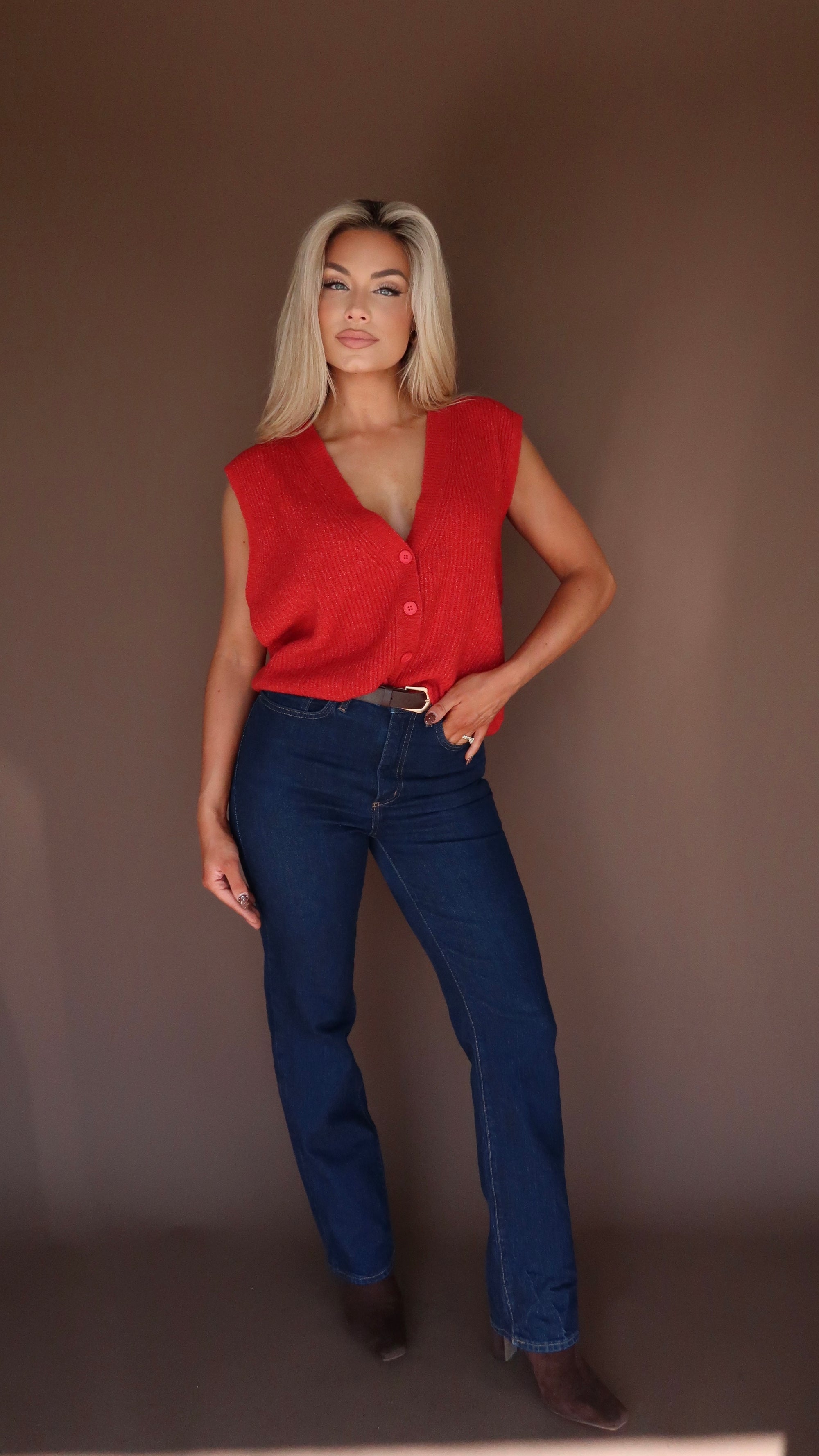HAZELWOOD OVERSIZED SWEATER VEST RED