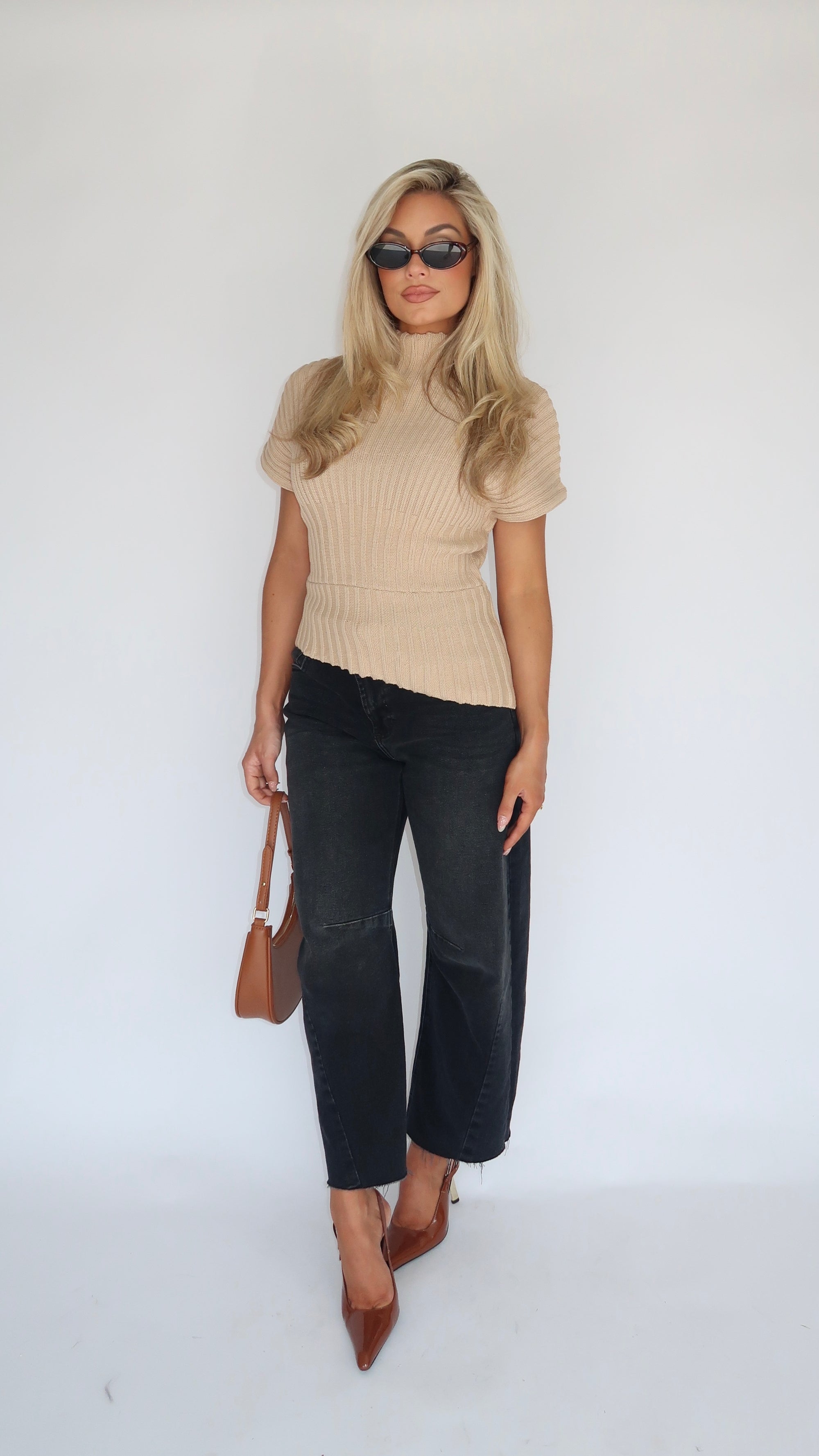 TEDDY ASYMMETRICAL MOCK NECK SWEATER