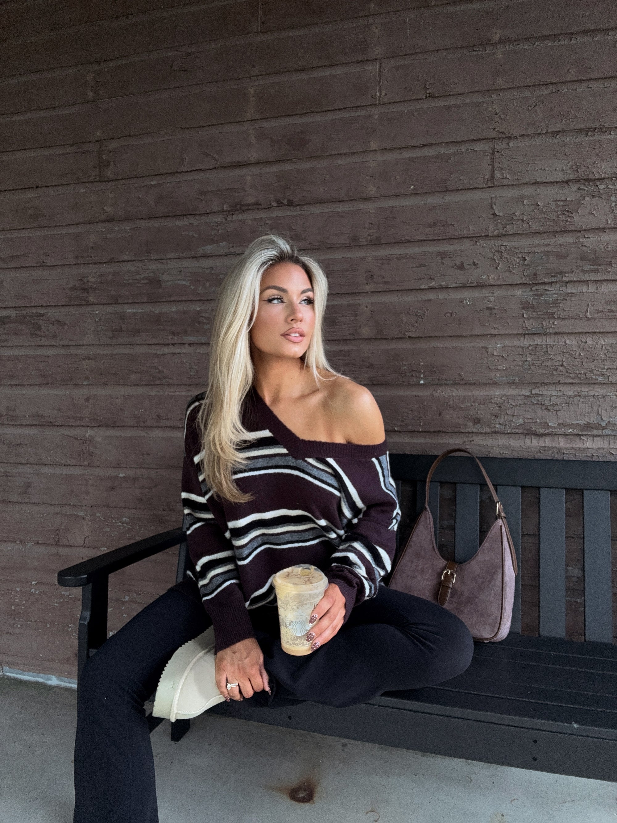 POLO STRIPED OVERSIZED SWEATER BROWN