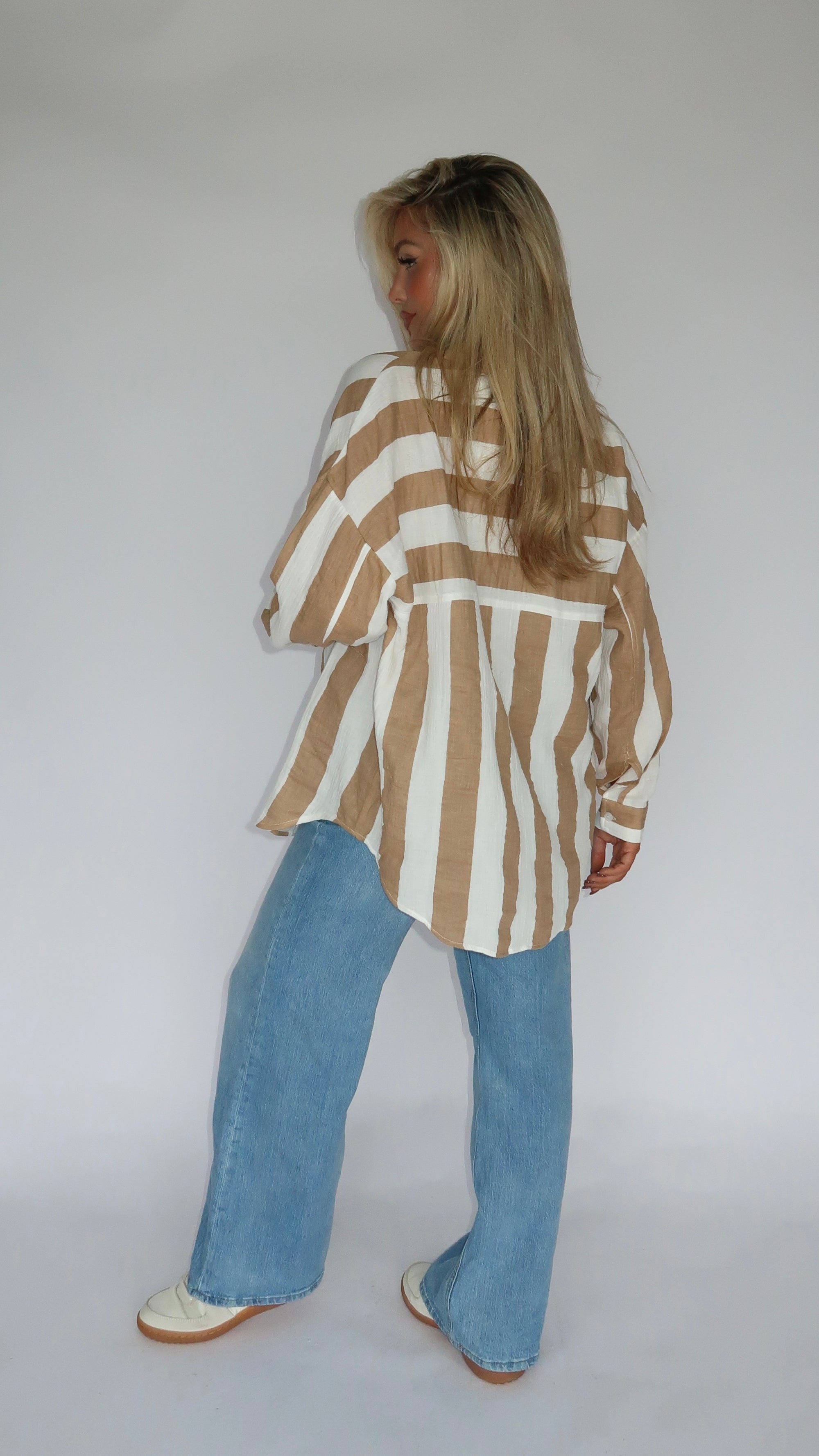 DRIFTWOOD STRIPES GAUZE BUTTON DOWN TOP