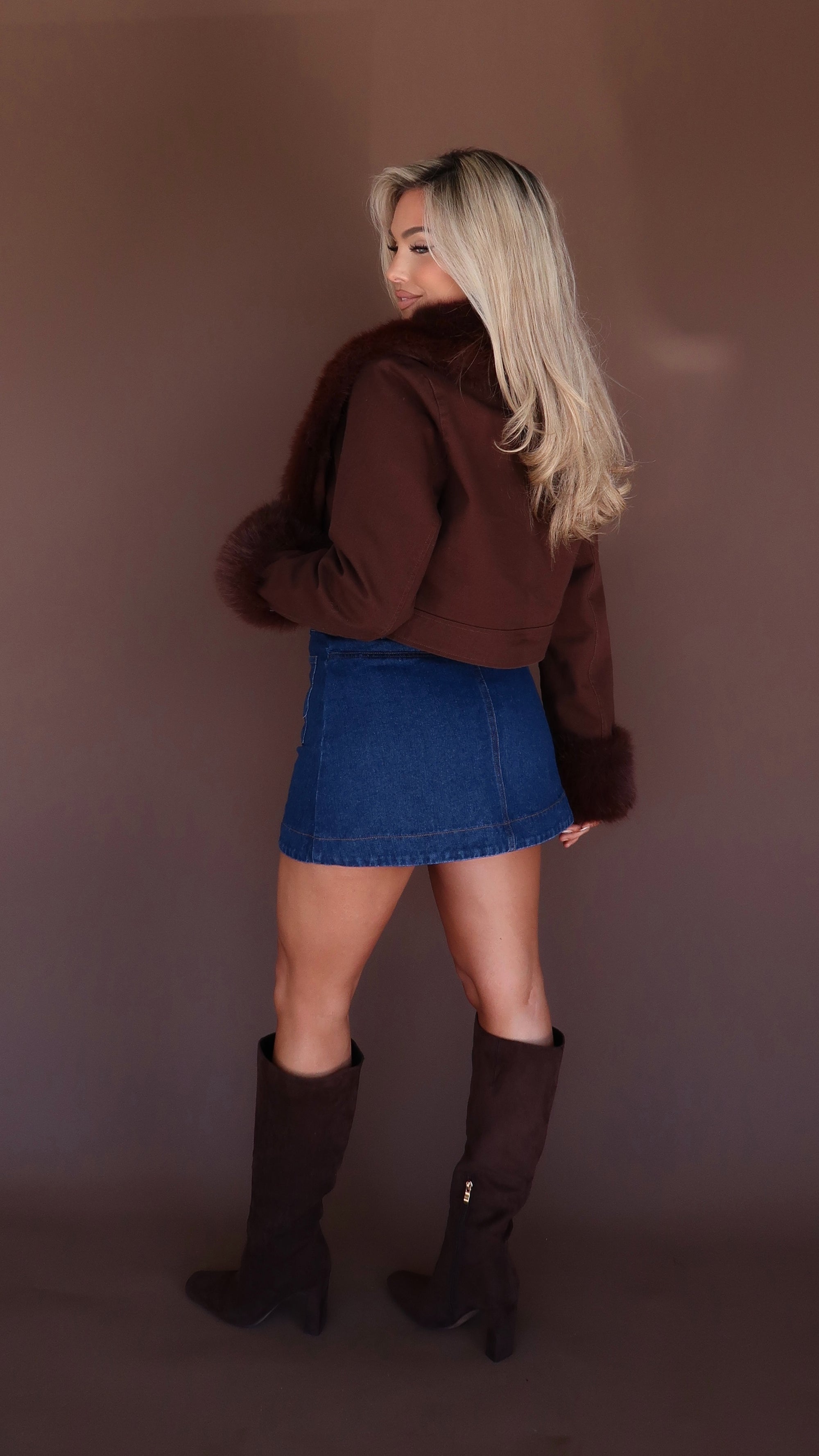 TOASTED MAPLE REMOVABLE FUR TRIM JACKET