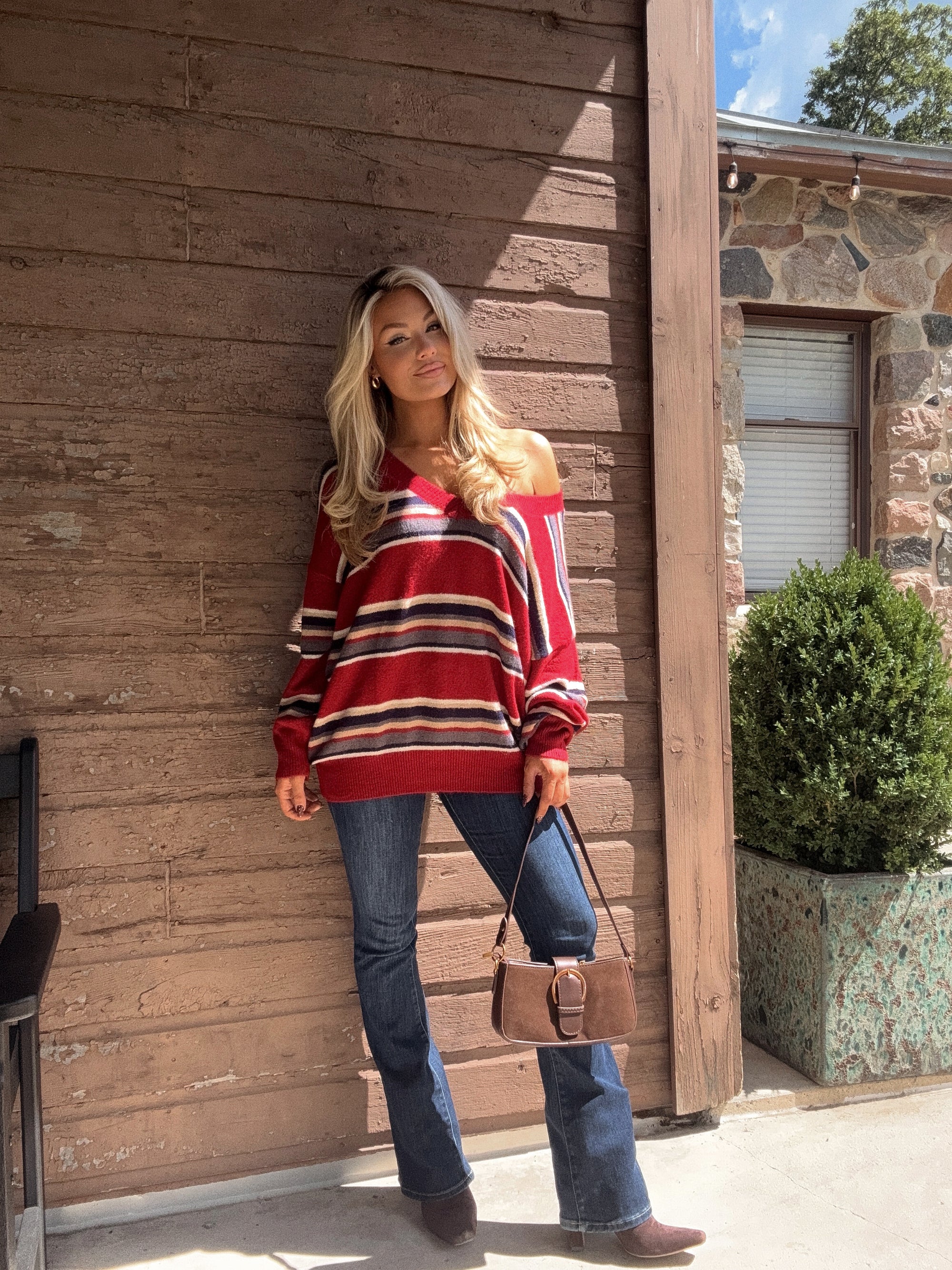 POLO STRIPED OVERSIZED SWEATER RED