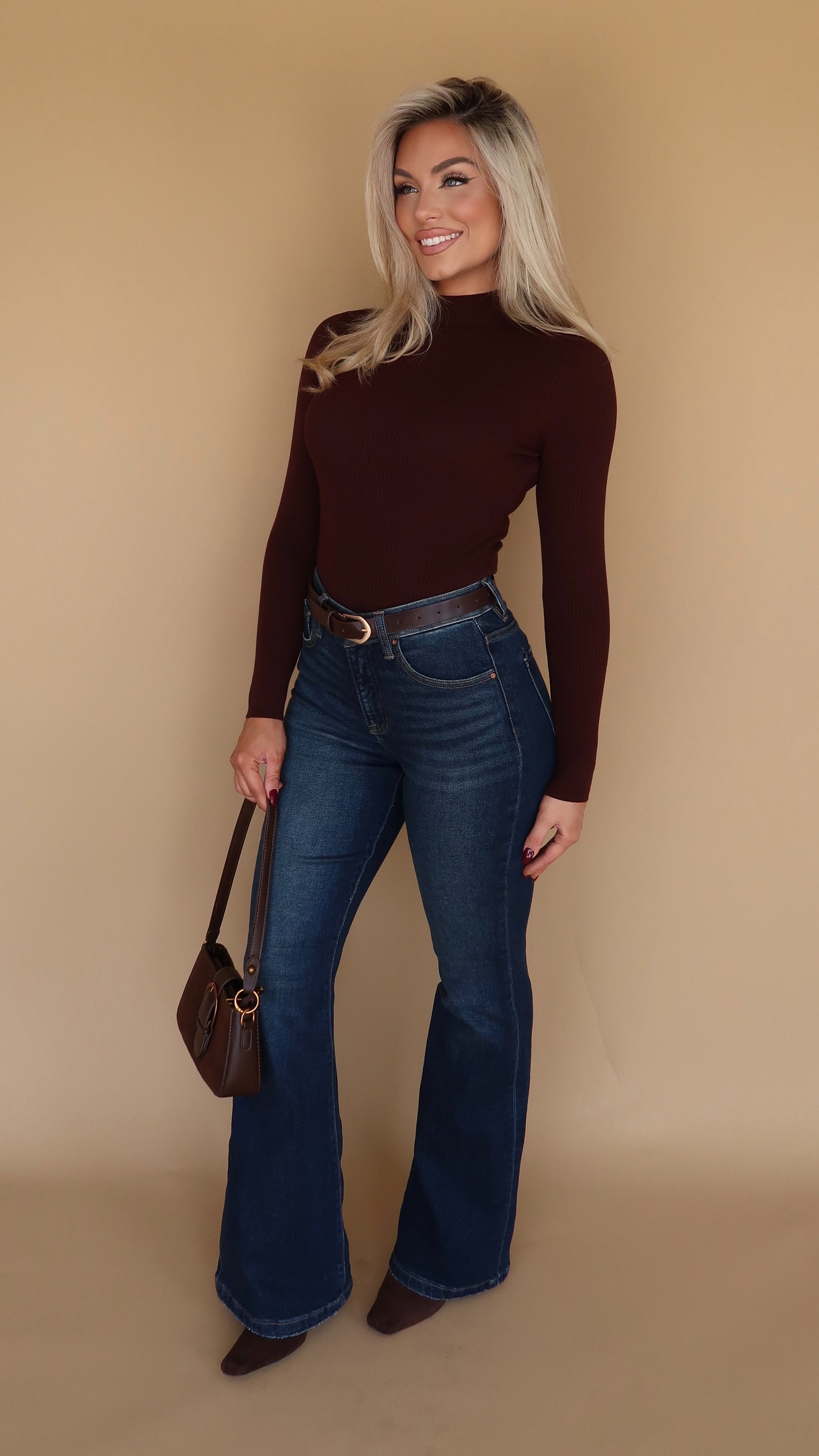 STAPLE BROWN RIBBED BODYSUIT
