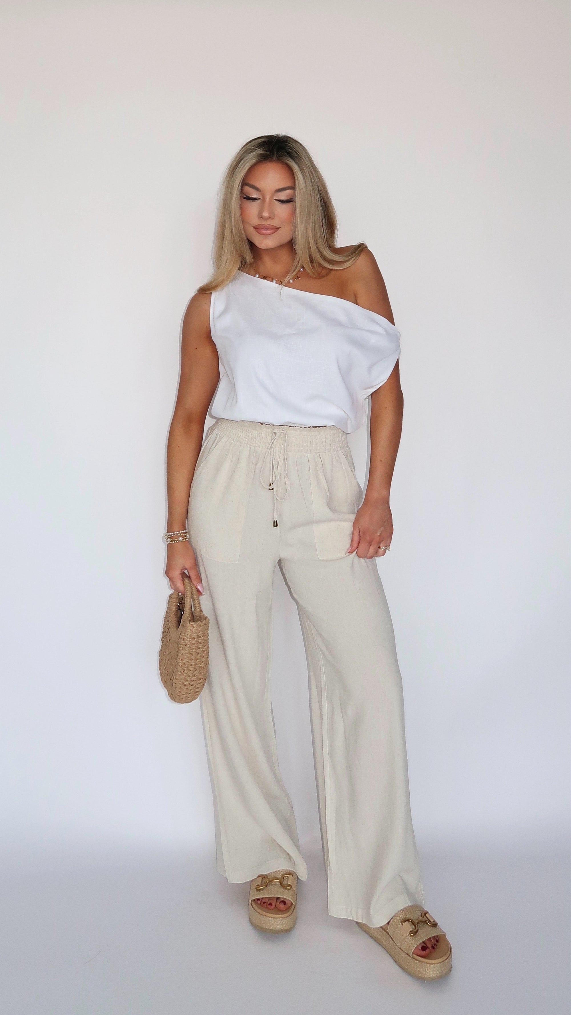 BONDI LINEN OFF THE SHOULDER TOP