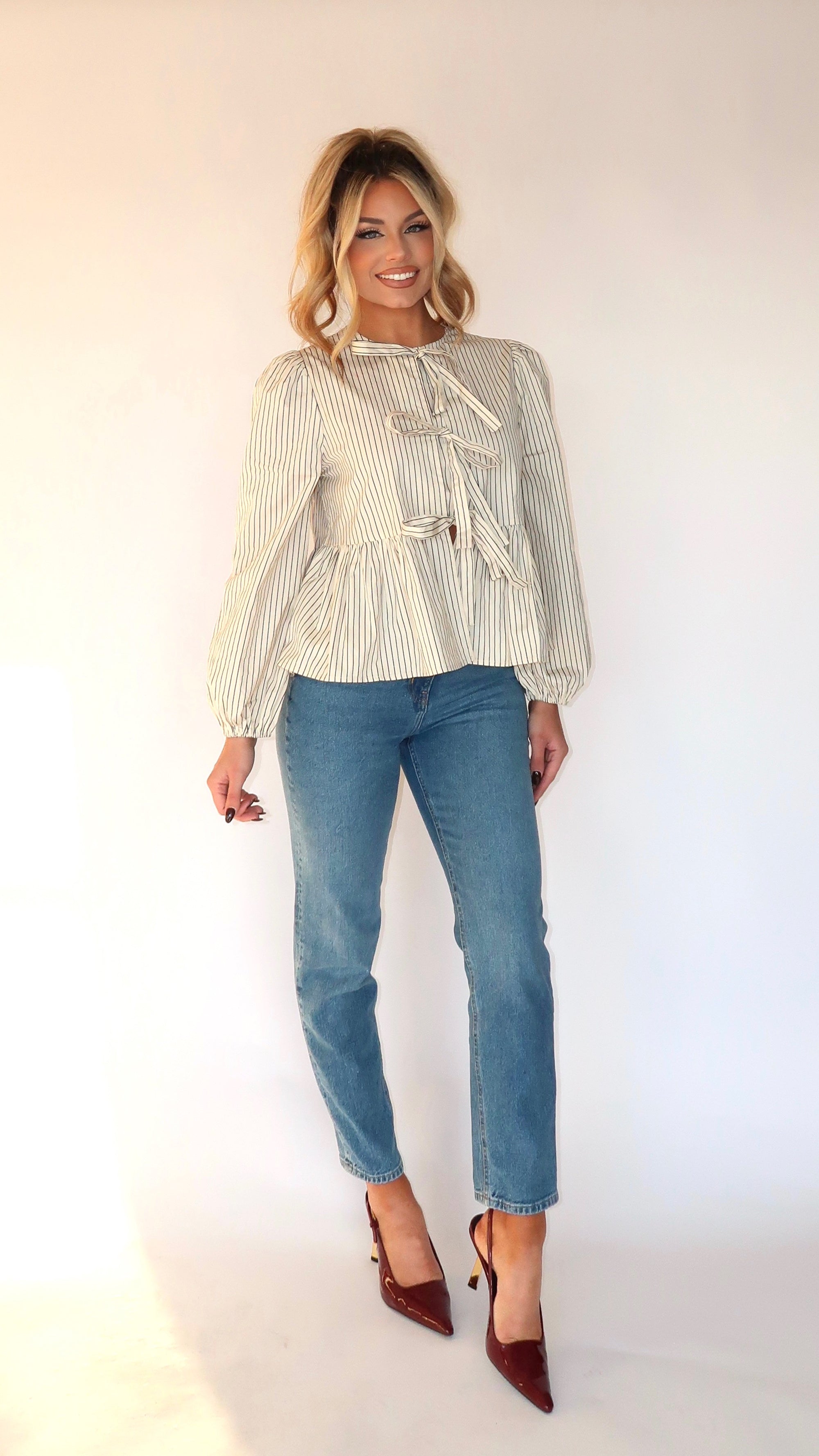 AUGUST STRIPED BOW TIE TOP