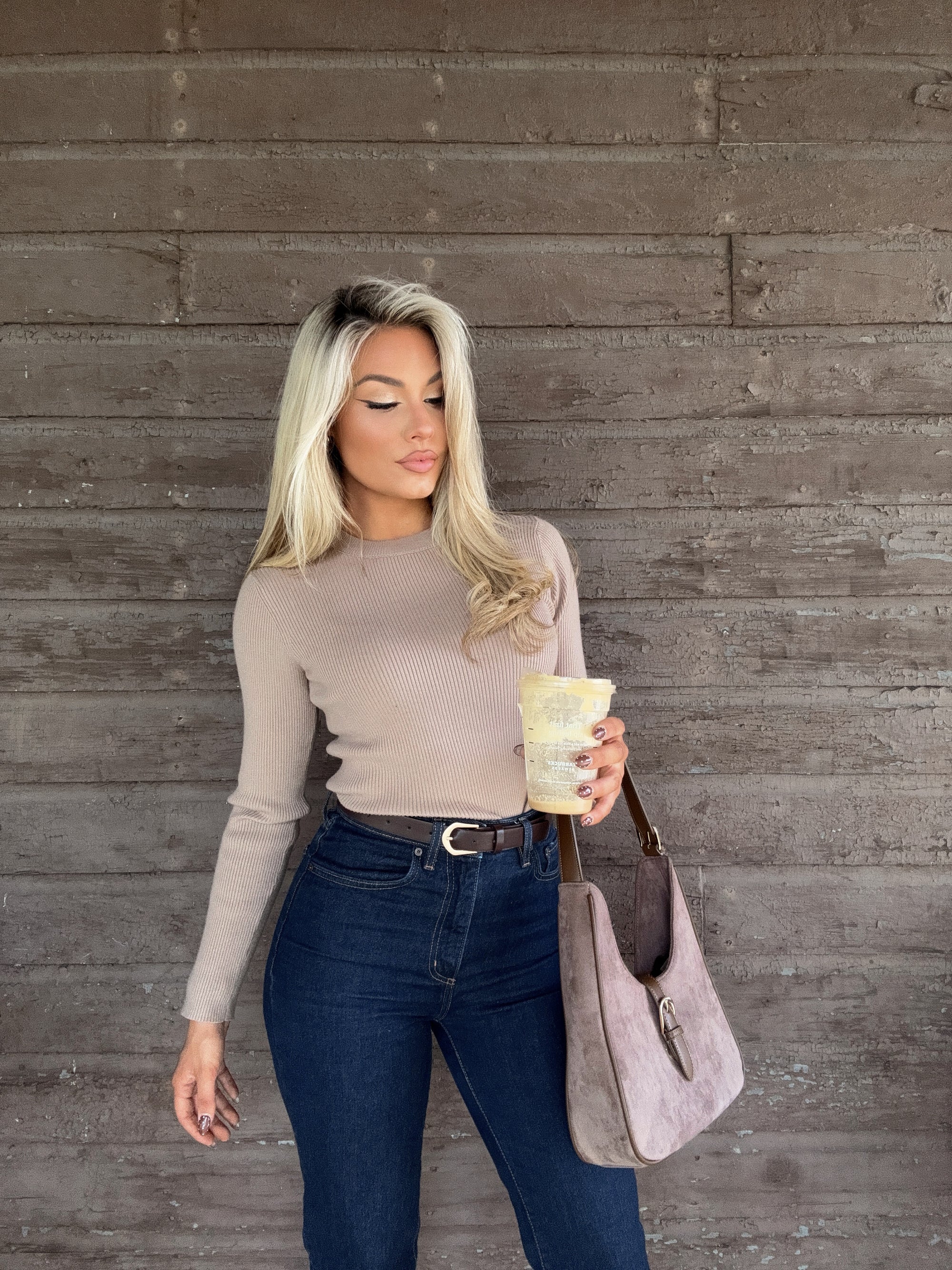 CHAI RIBBED MOCK NECK SWEATER TAUPE