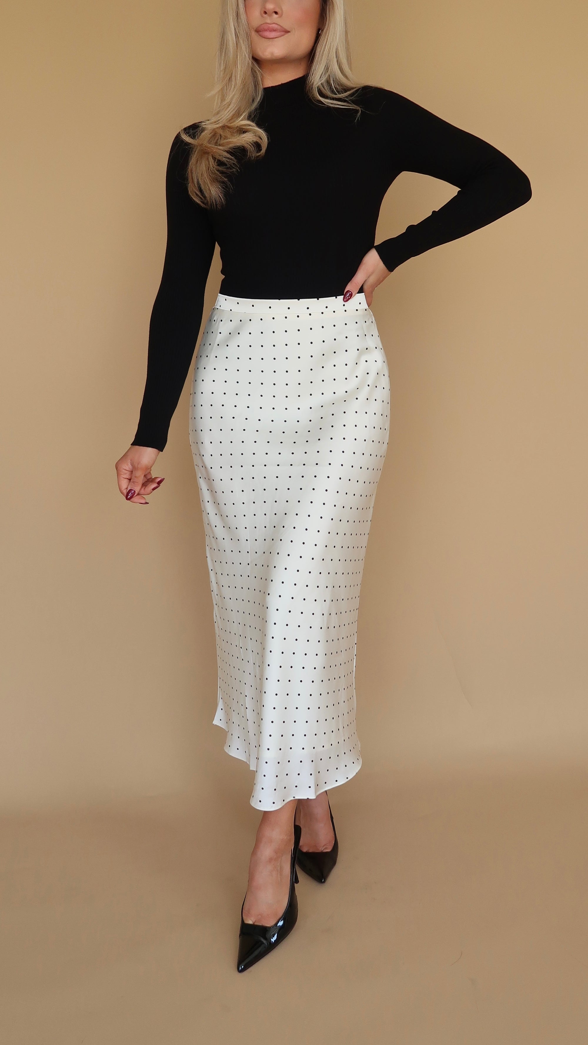 ELANOR HIGH WAISTED POLKA DOT MAXI SKIRT