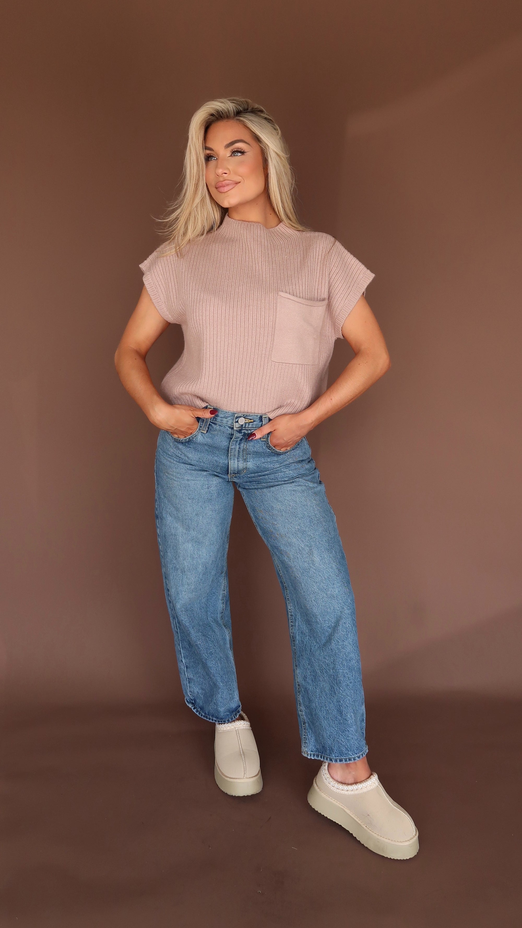 HARVEST MOCK NECK SWEATER TAUPE