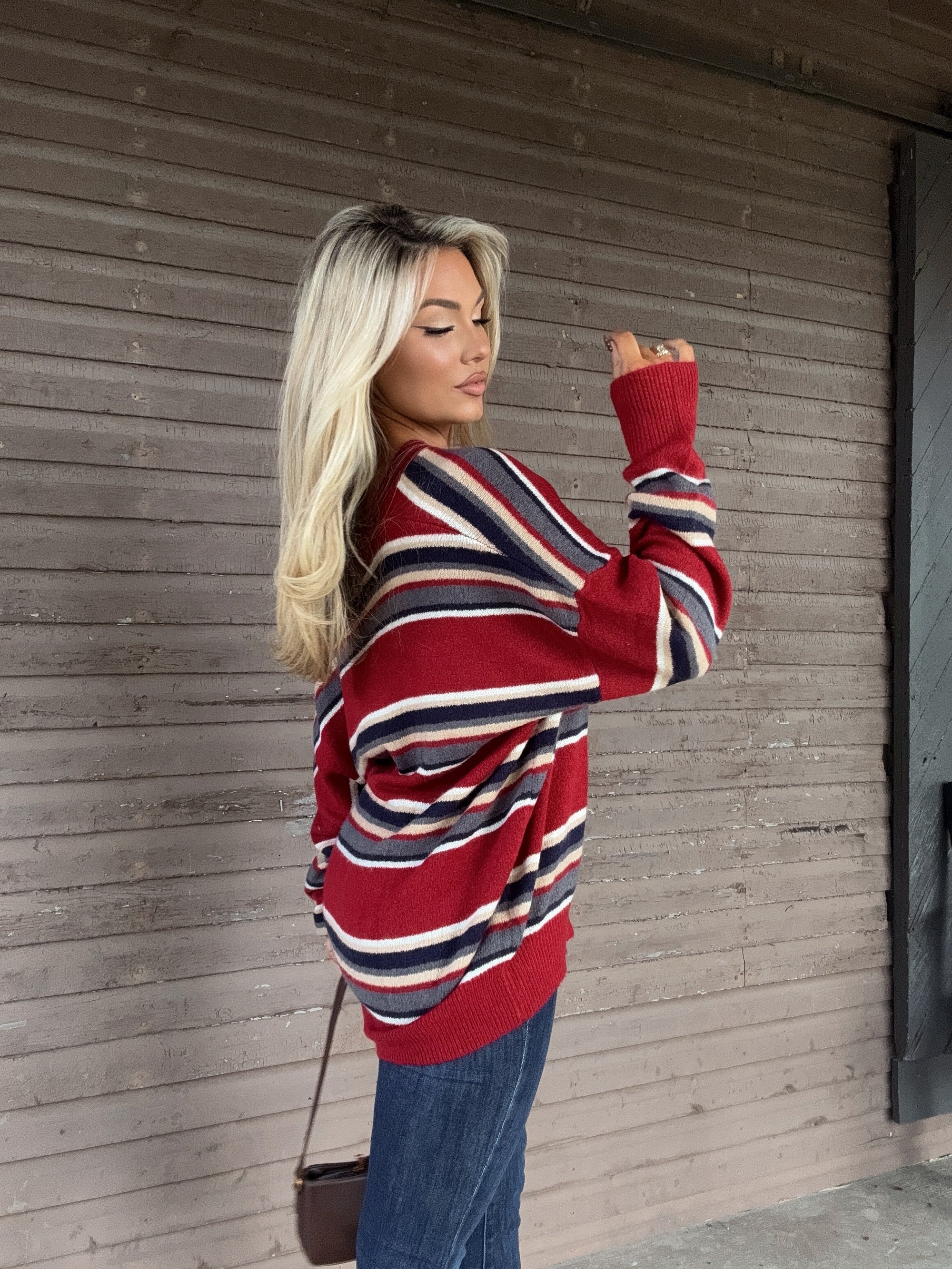 POLO STRIPED OVERSIZED SWEATER RED