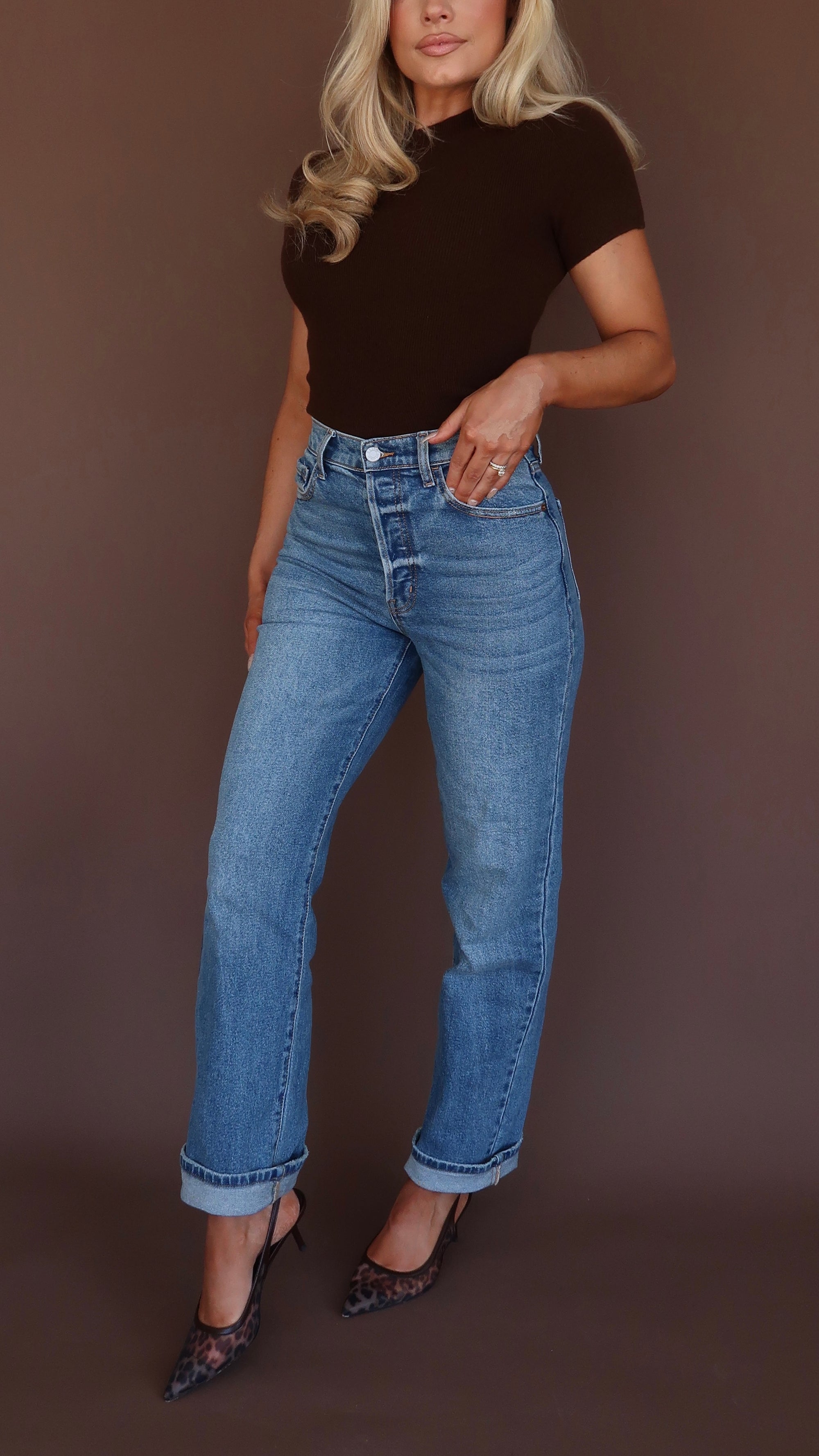 HIGH WAISTED STRAIGHT LEG DAD DENIM JEANS