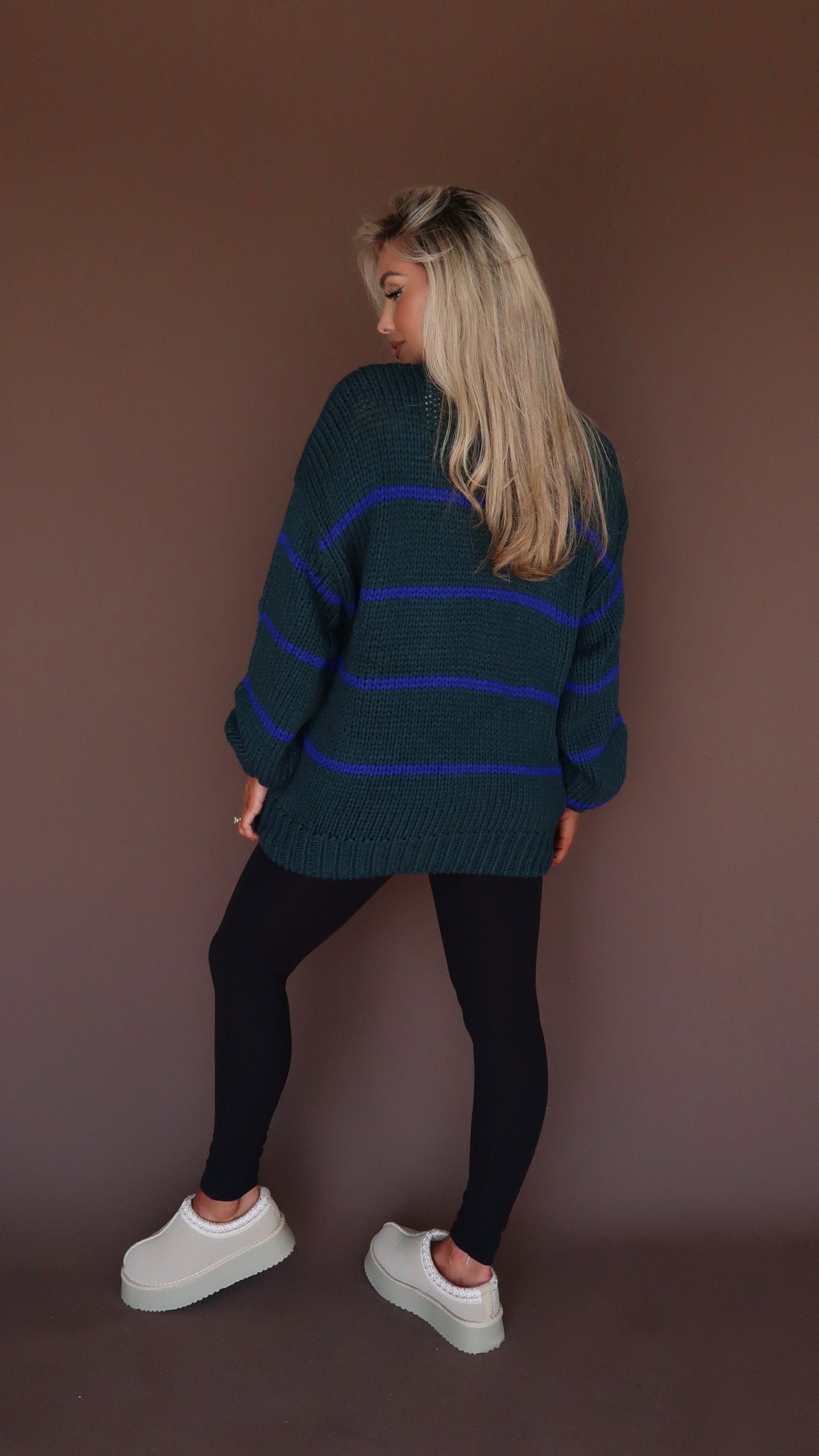 WOODLEY STRIPED KNIT SWEATER GREEN/NAVY