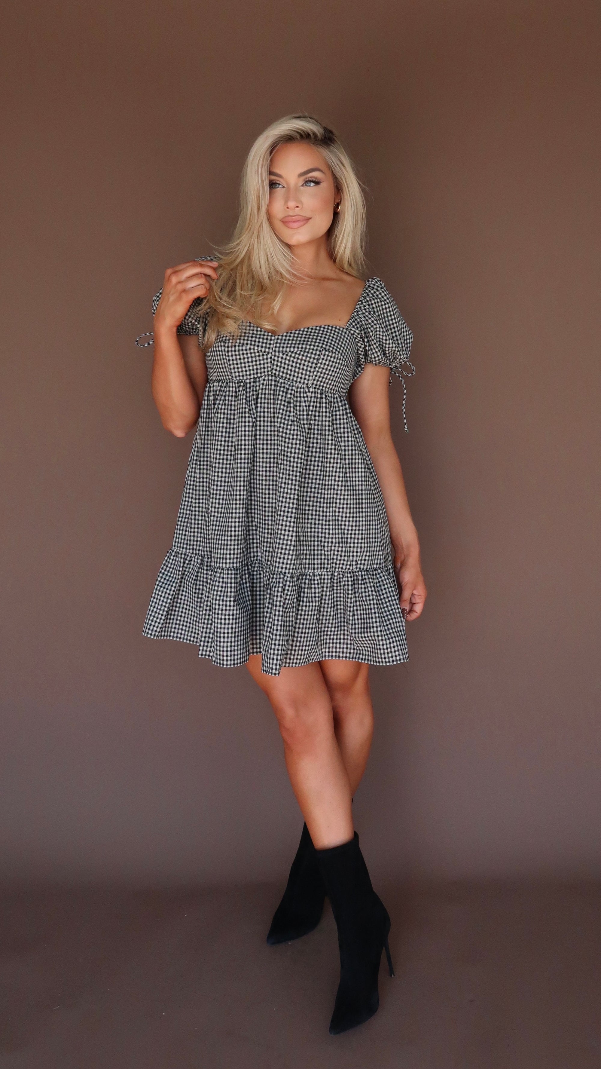 OCTOBER BLISS GINGHAM MINI DRESS