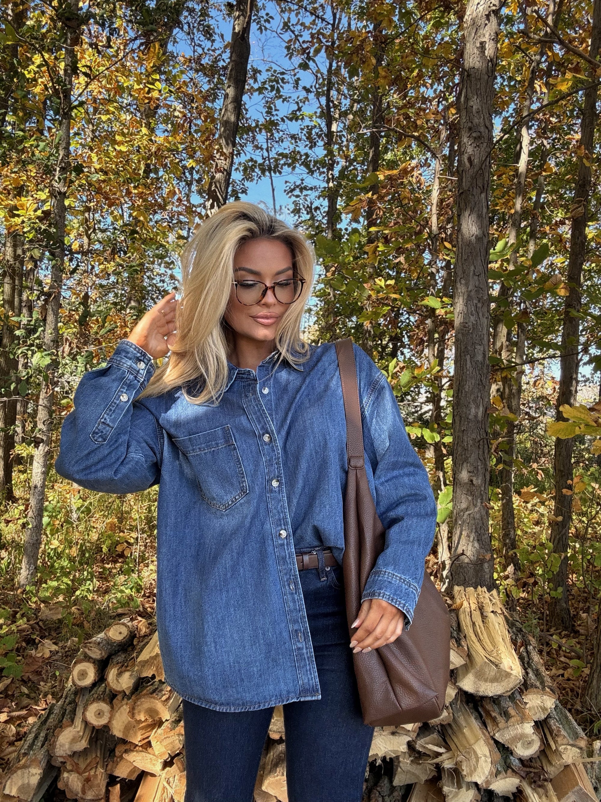 CORE OVERSIZED DENIM BUTTON DOWN DARK WASH