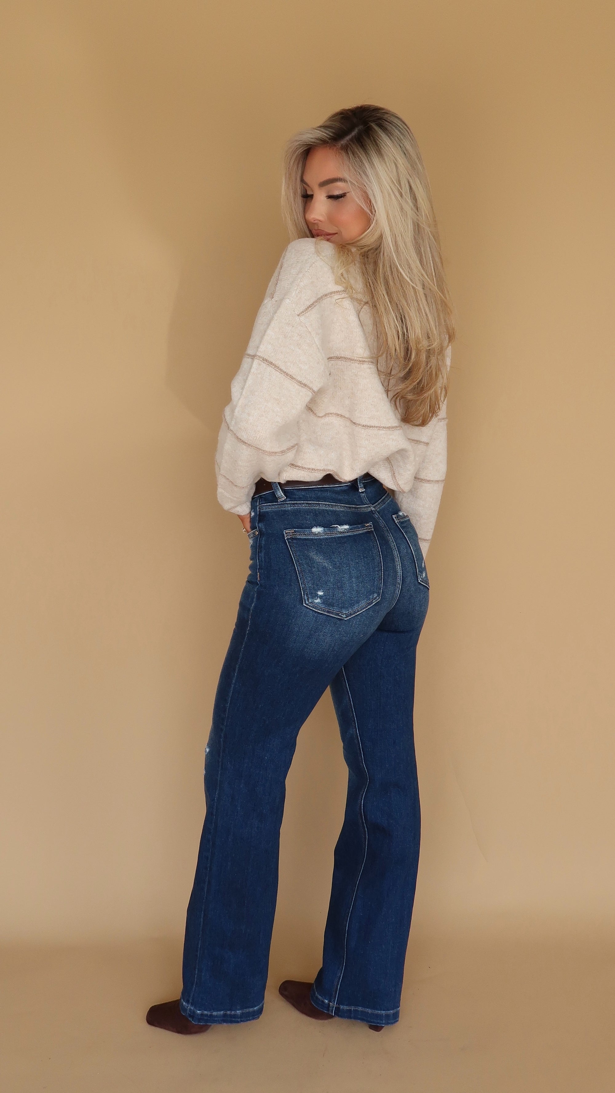 CIDER-WOOD STRIPED CREAM CARDIGAN