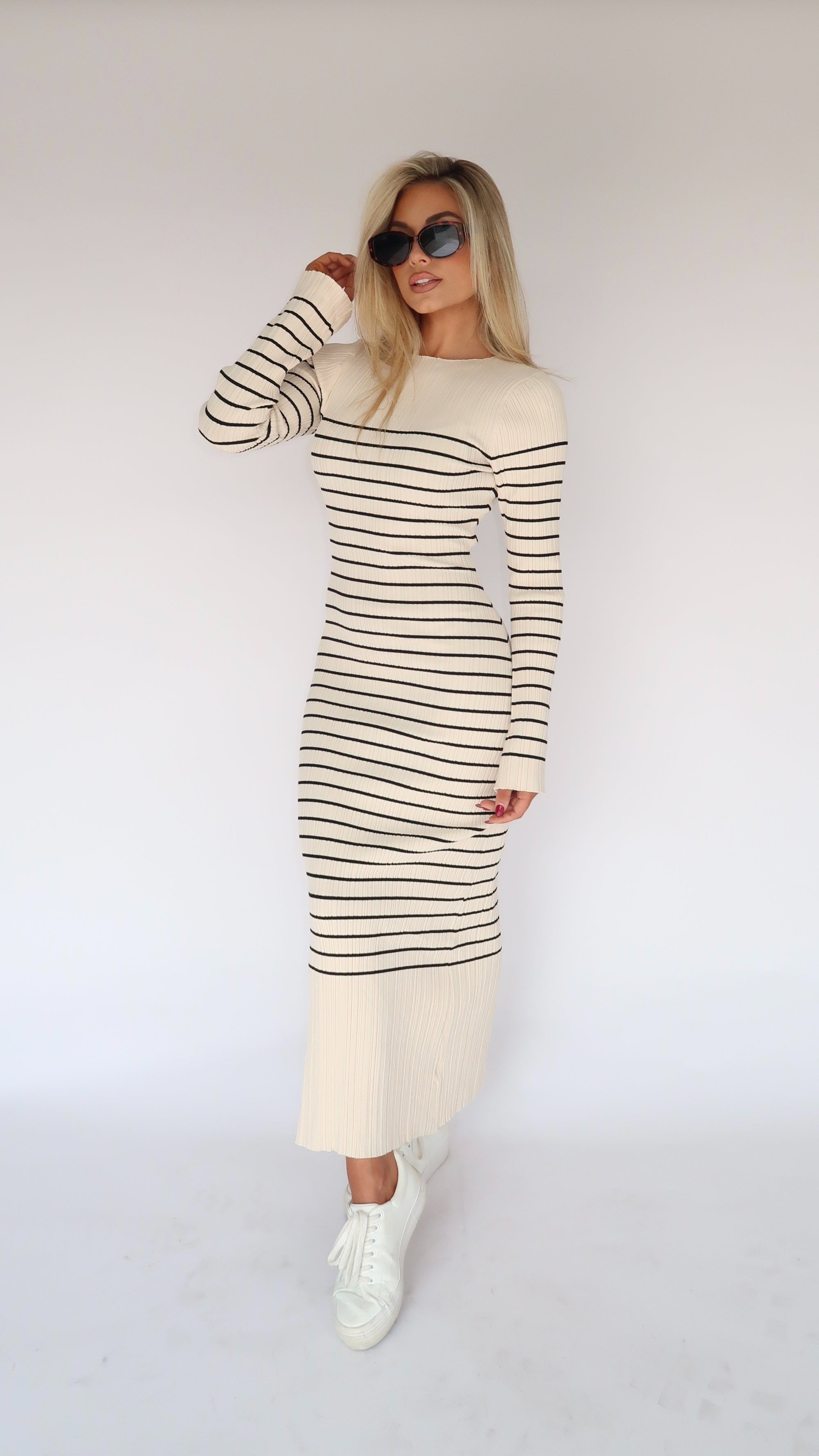 SOFIA RIBBED STRIPED MAXI DRESS
