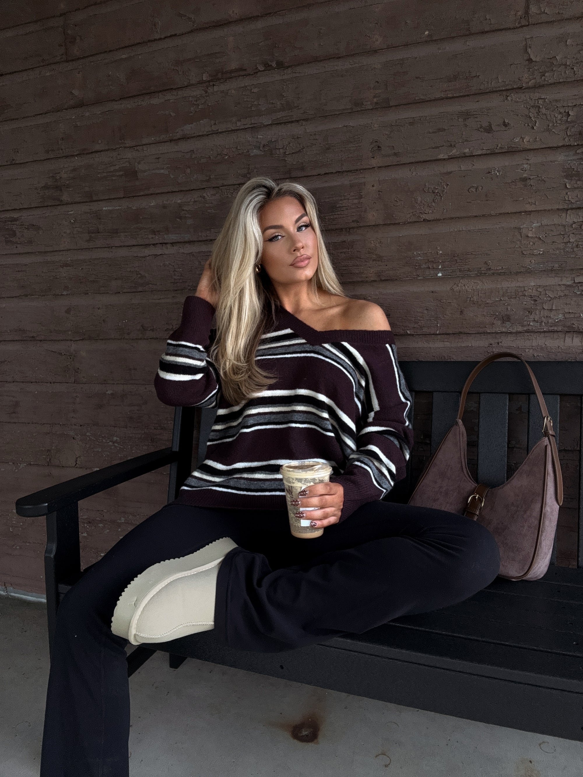 POLO STRIPED OVERSIZED SWEATER BROWN