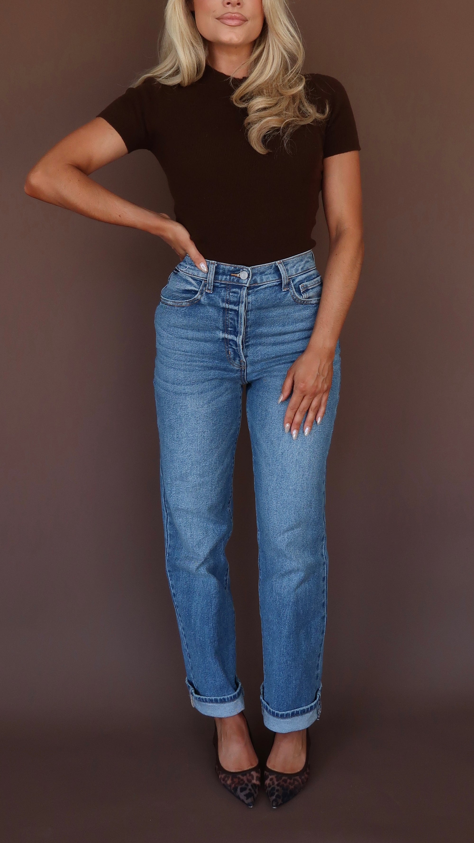 HIGH WAISTED STRAIGHT LEG DAD DENIM JEANS