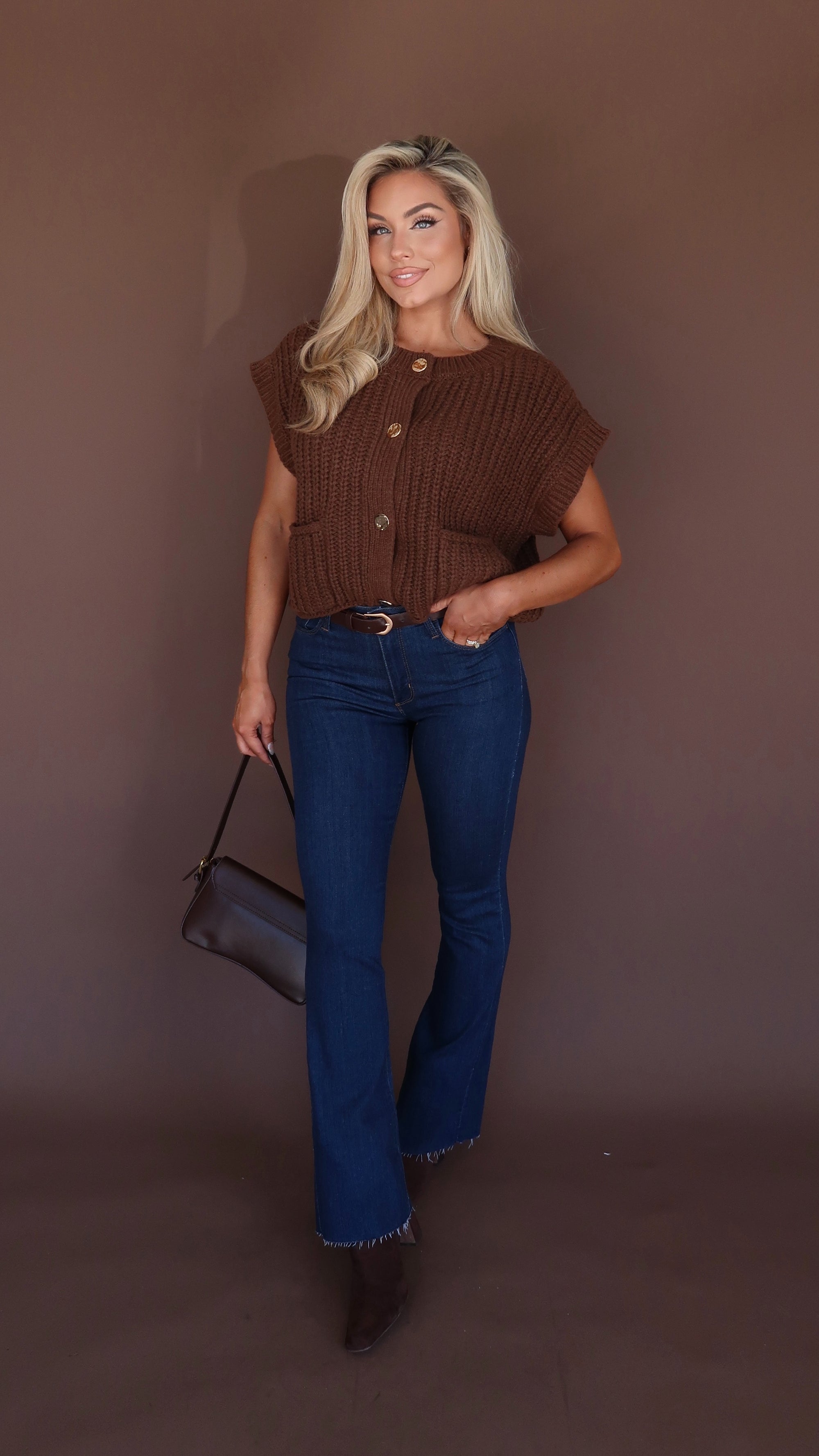 WALNUT SWEATER VEST KNIT TOP BROWN