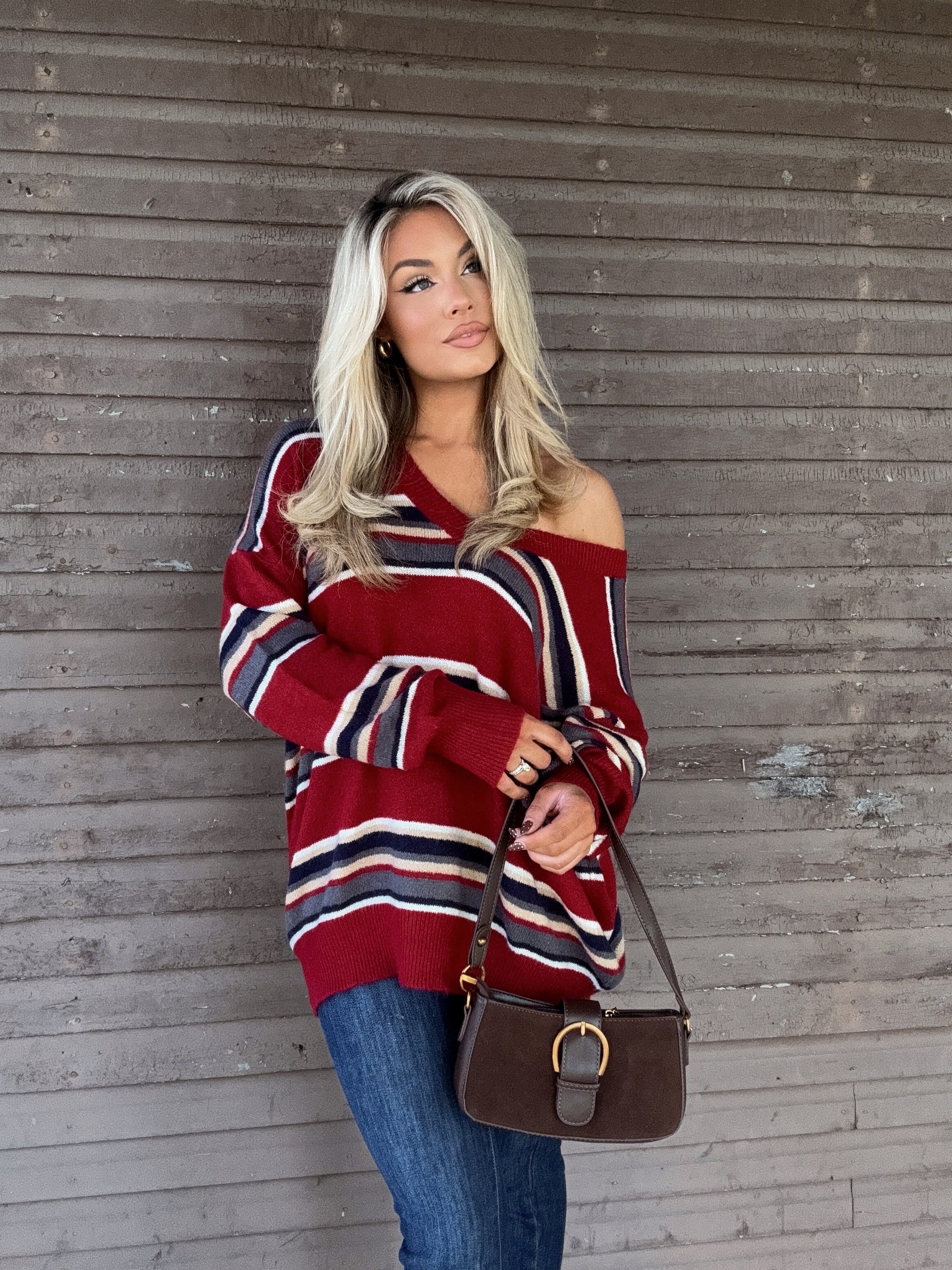 POLO STRIPED OVERSIZED SWEATER RED