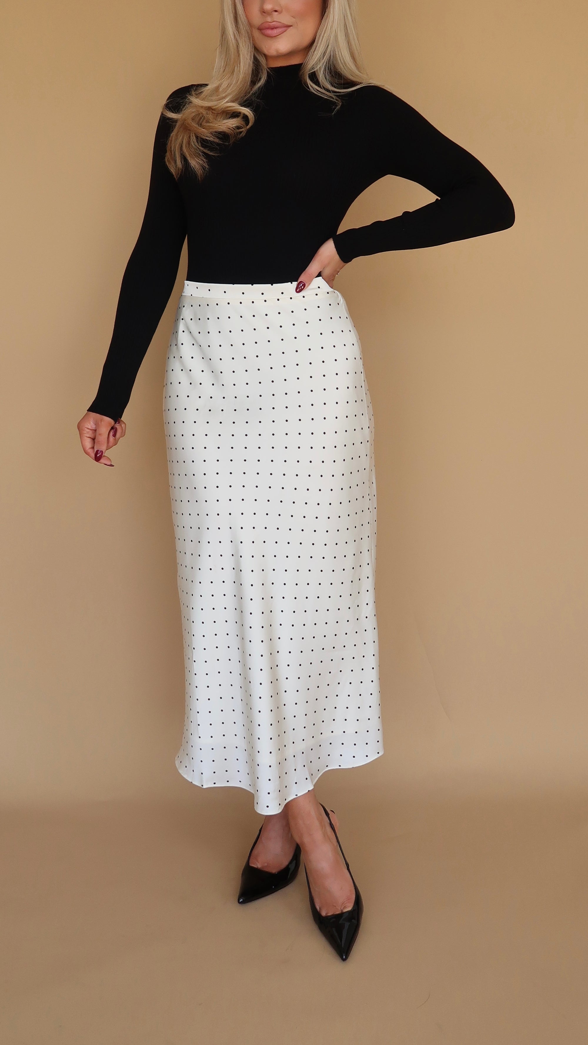 ELANOR HIGH WAISTED POLKA DOT MAXI SKIRT