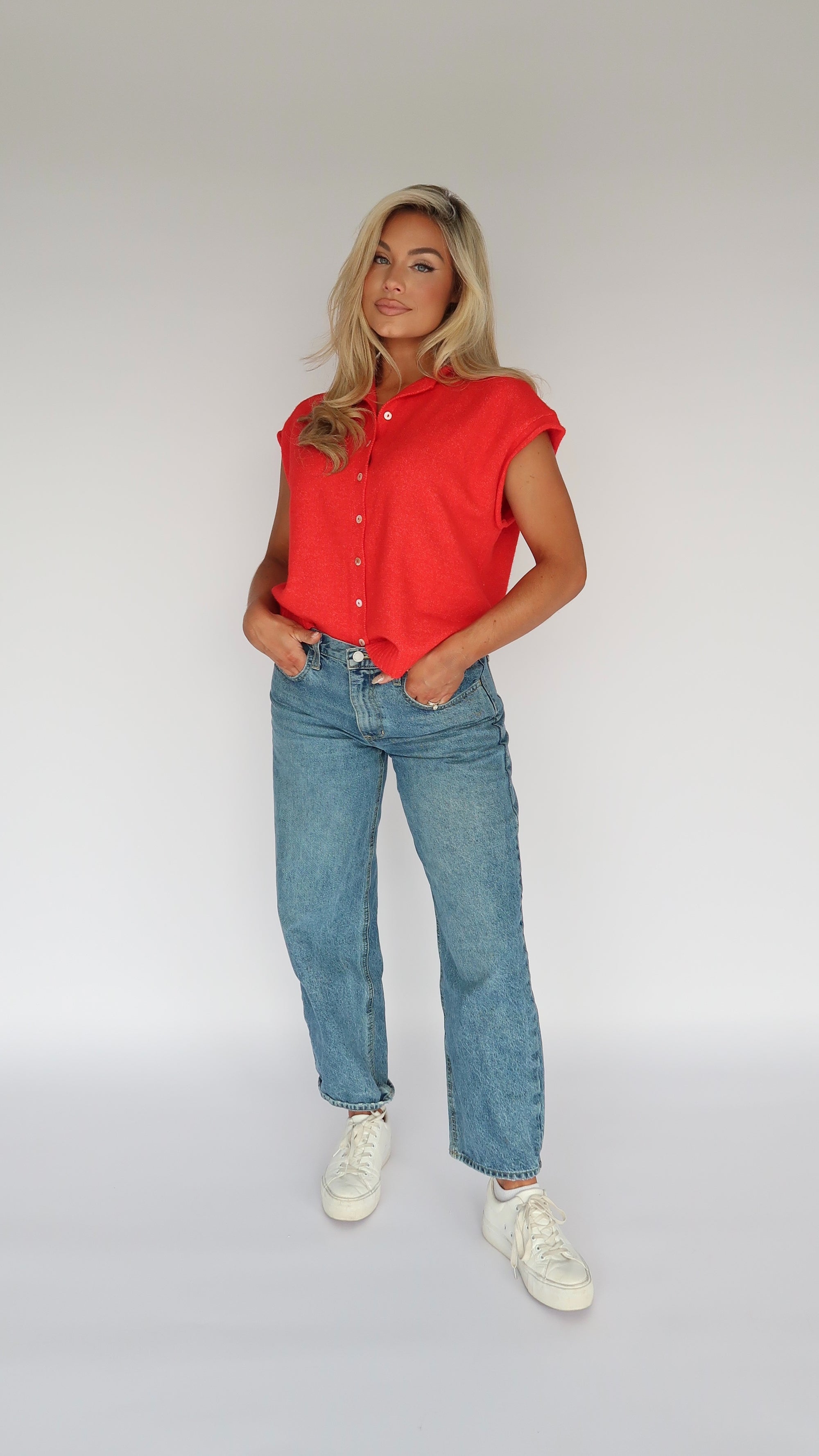 EAST COAST CAP SLEEVE CARDIGAN RED