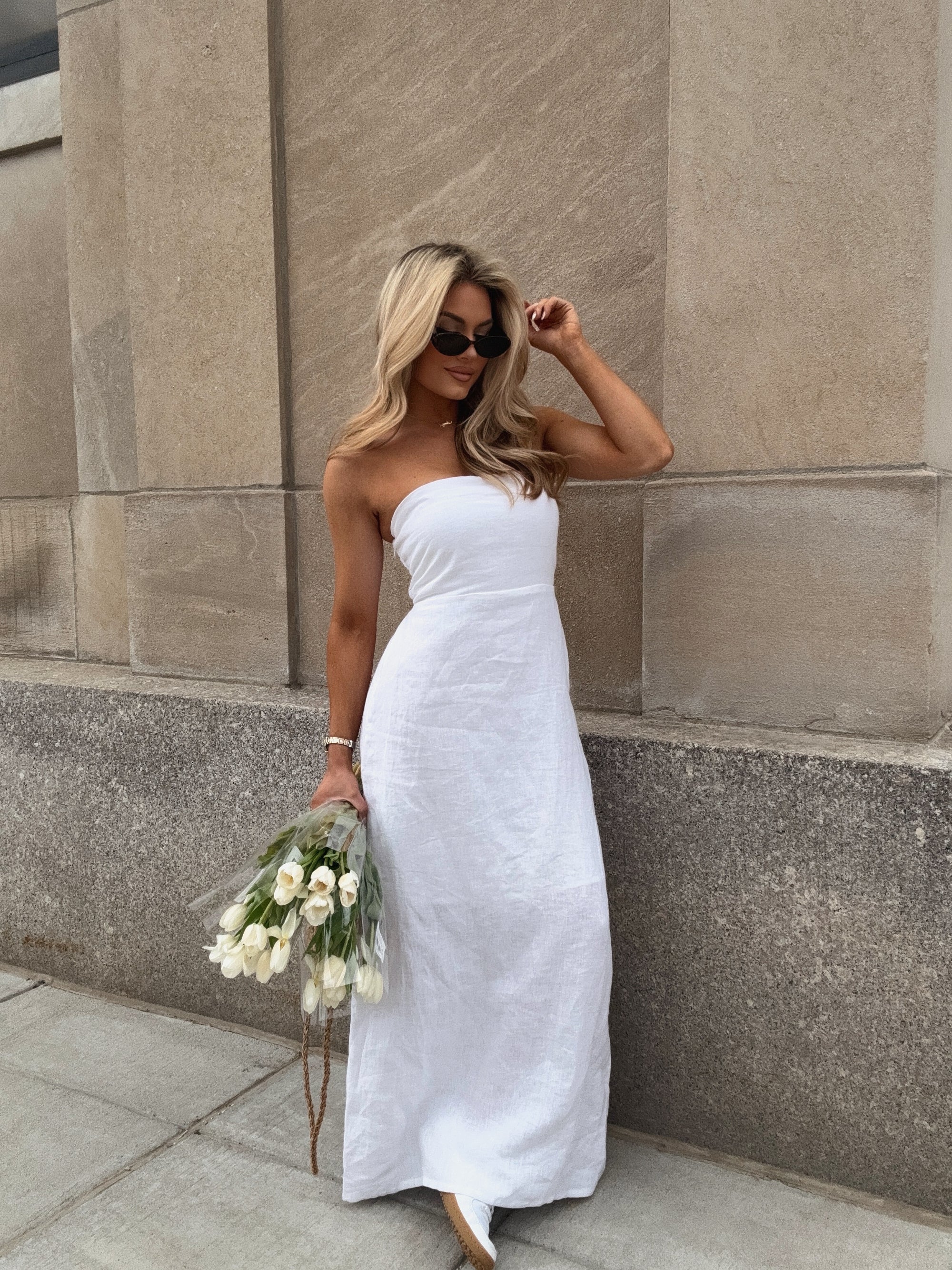 ISLA SANDS LINEN MAXI DRESS WHITE