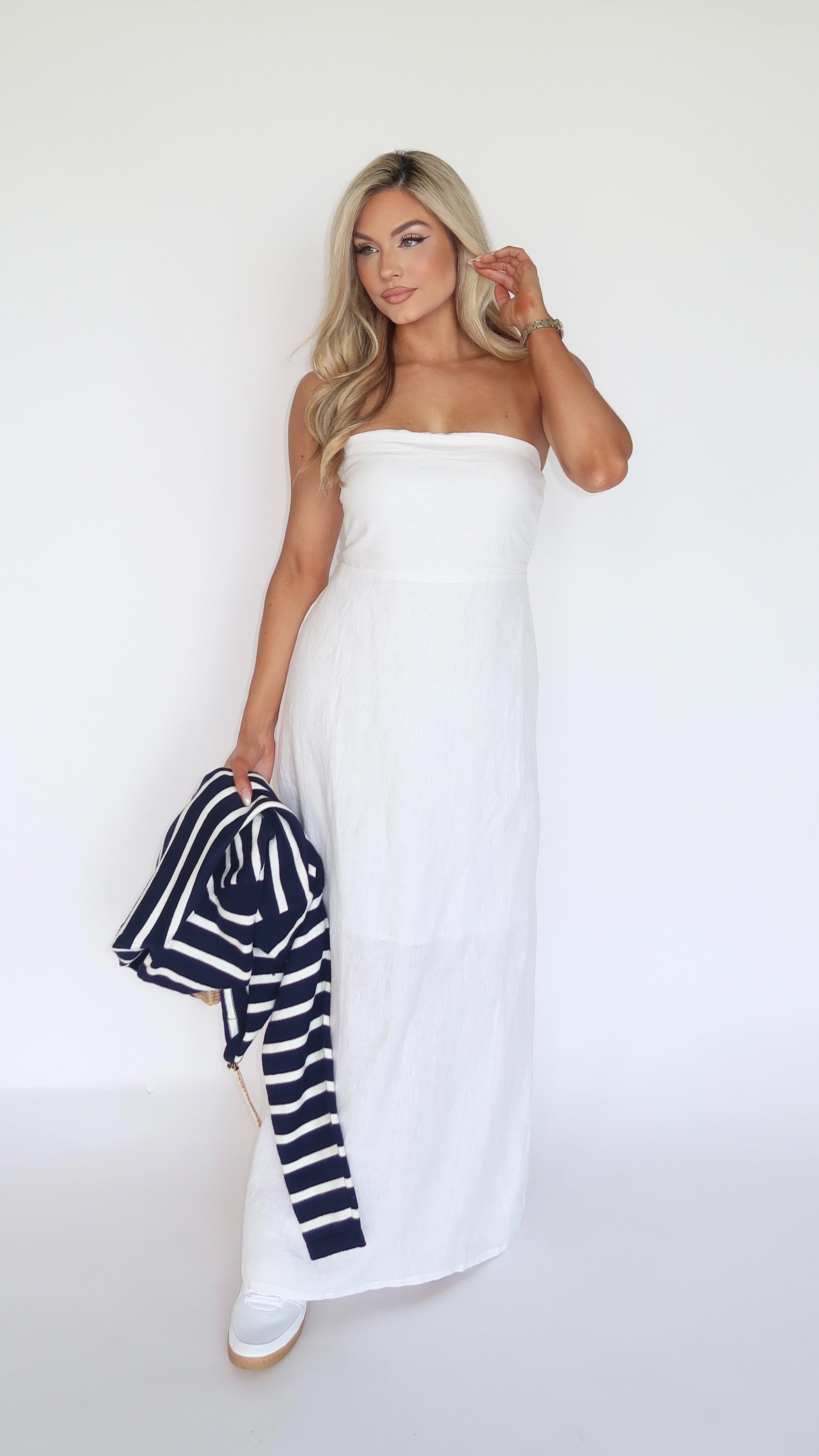 ISLA SANDS LINEN MAXI DRESS WHITE