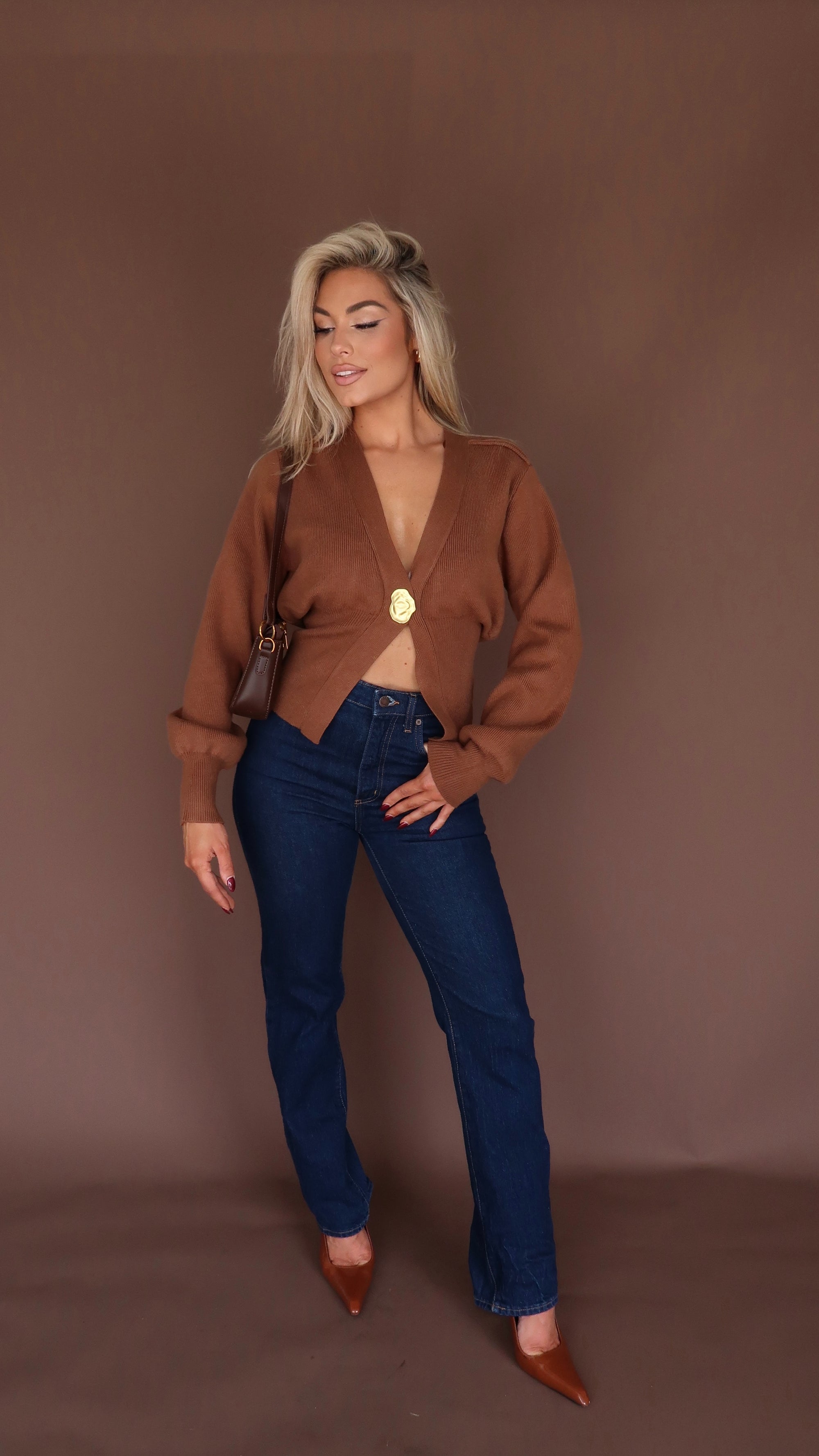 MACCHIATO GOLD BUTTON CARDIGAN COGNAC