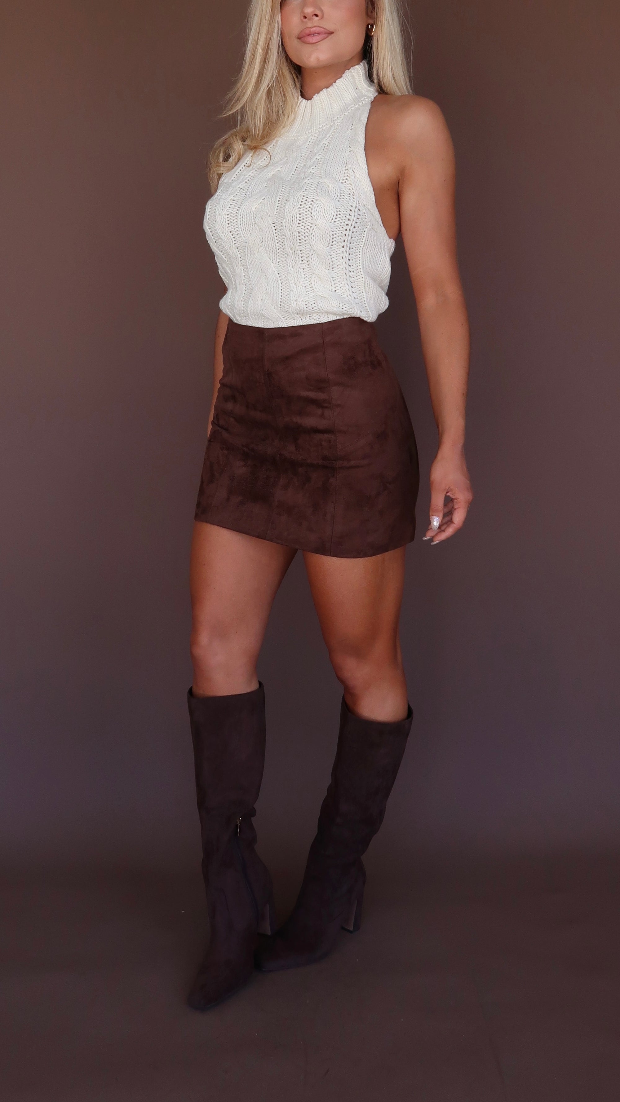 WESTON BROWN SUEDE HIGH WAISTED MINI SKIRT