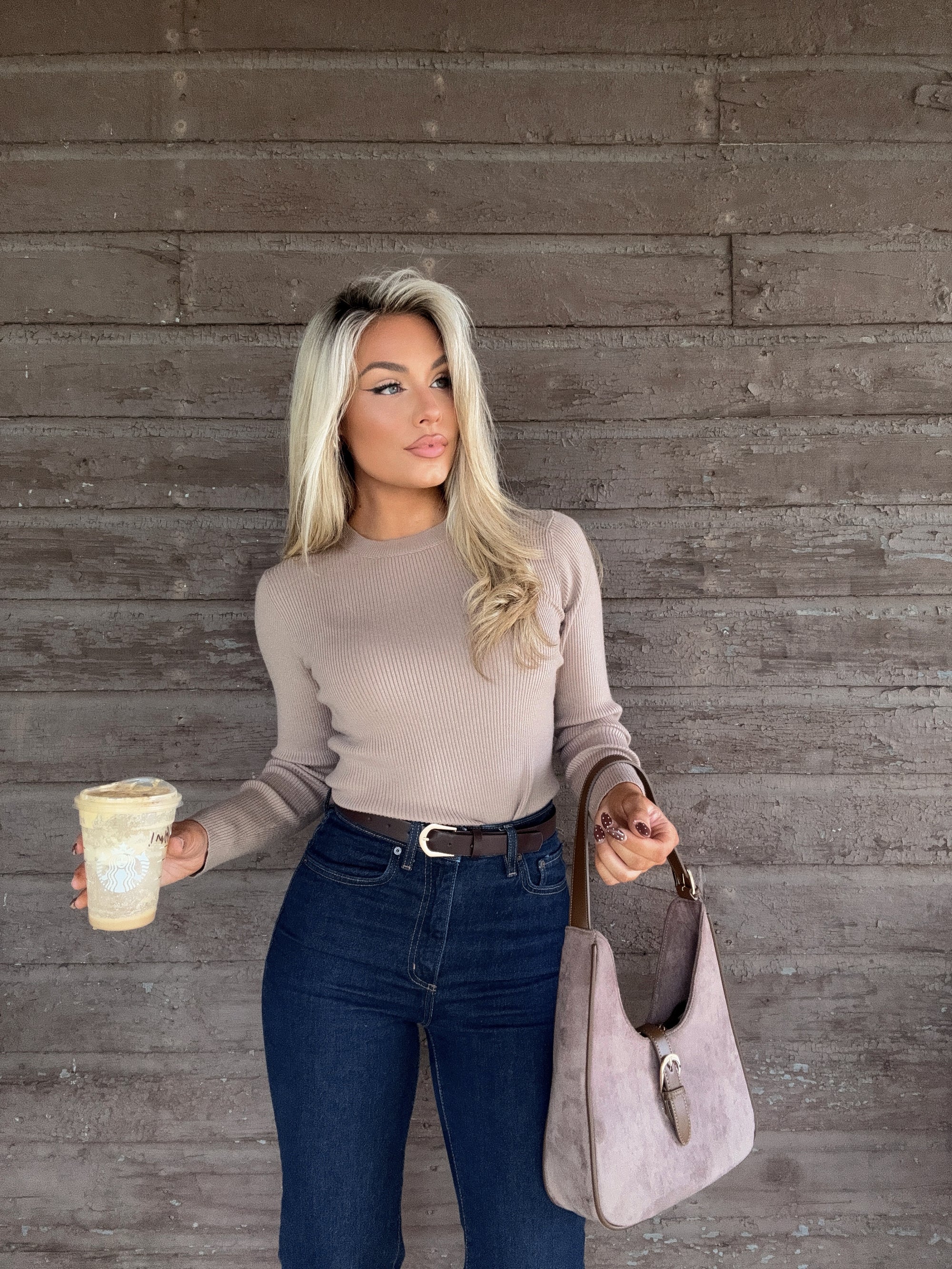 CHAI RIBBED MOCK NECK SWEATER TAUPE