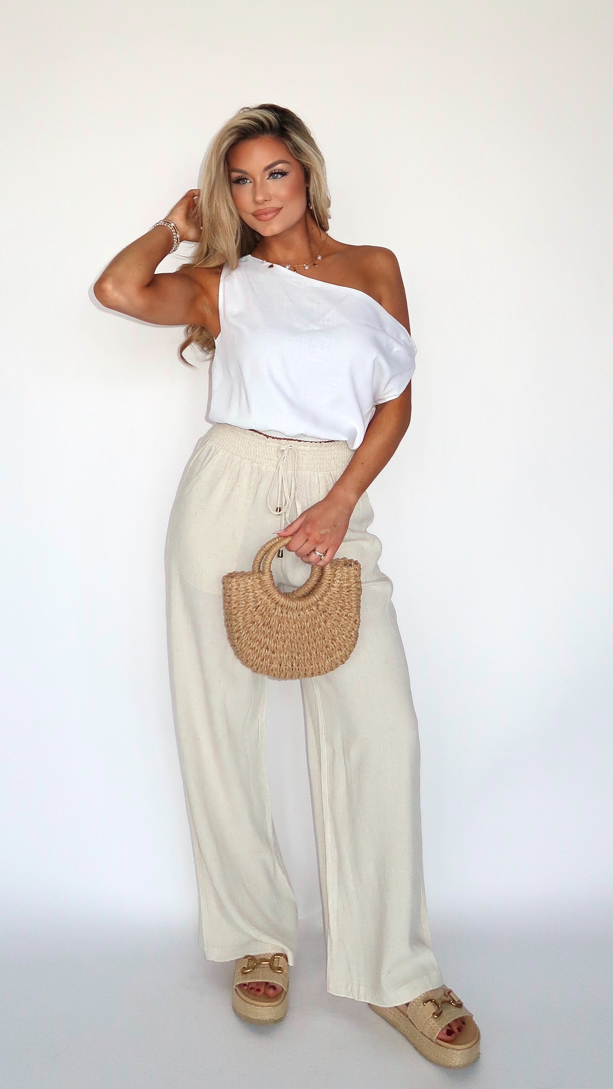 BONDI LINEN OFF THE SHOULDER TOP